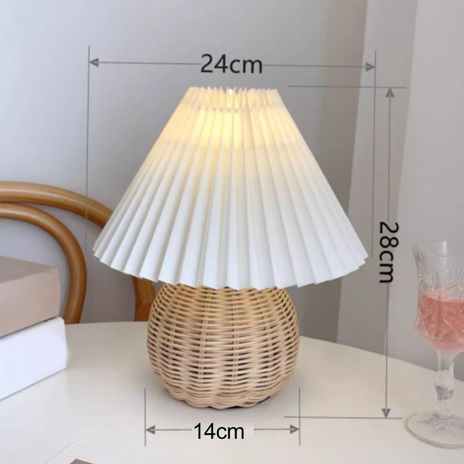 Shenruifa Table Lamp Rattan Pleated Aesthetic Vintage Lamp Bedside Nightstand Mini Lamp For Bedroom Living Room Side Table