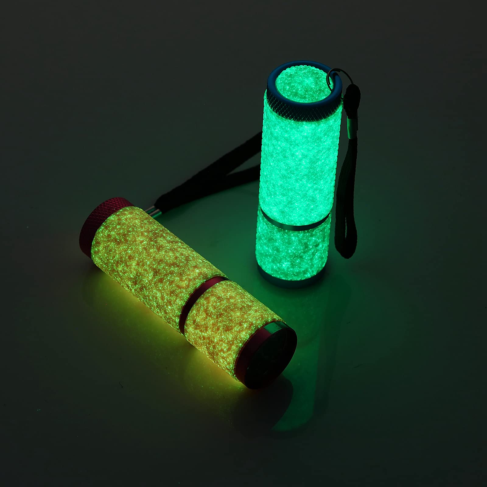 Mudder Glow In Dark Flashlights 9 Led Rubber Coated Flashlights With Handle Mini Torch Led Fluorescent Flashlight Aluminum Portable Handy Flashlight For Party Hiking Camping In 4 Colors (4 Pieces)