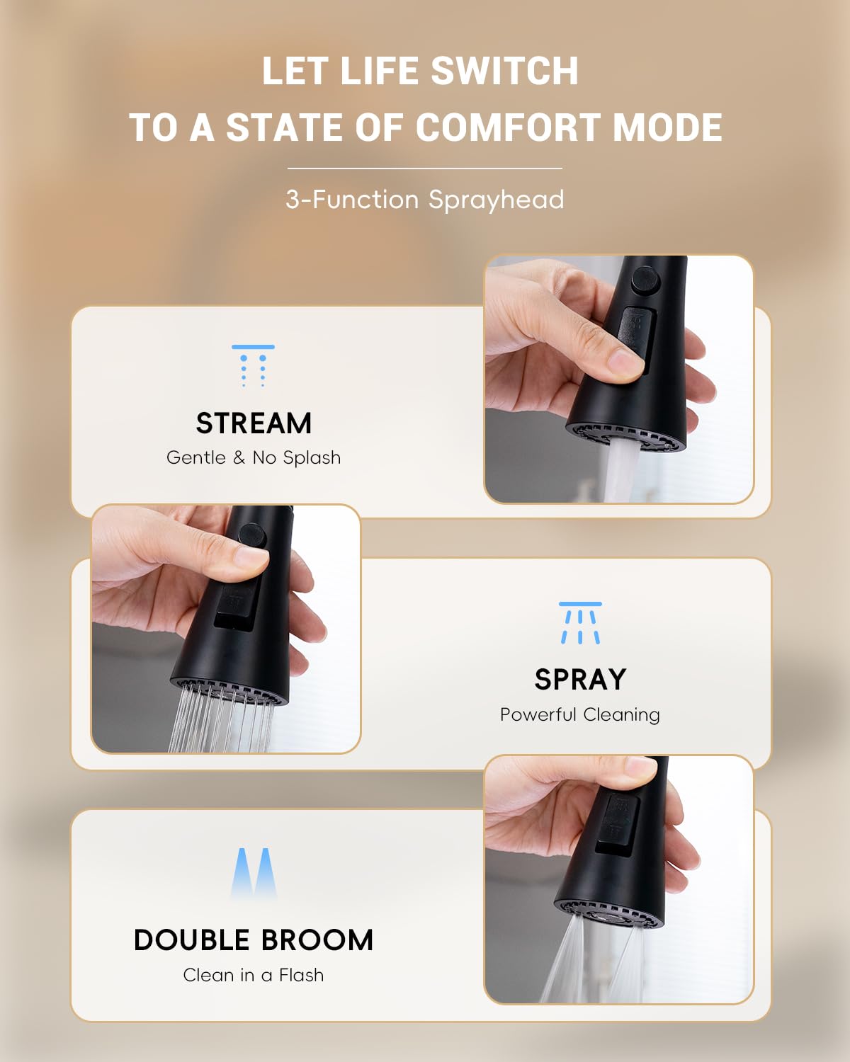 Ajo Bend Touchless Matte Black Kitchen Sink Faucet With Pull Down Sprayer, Motion Sensor Touch On Faucets For Kitchen Sink, 360° Swivel Spout