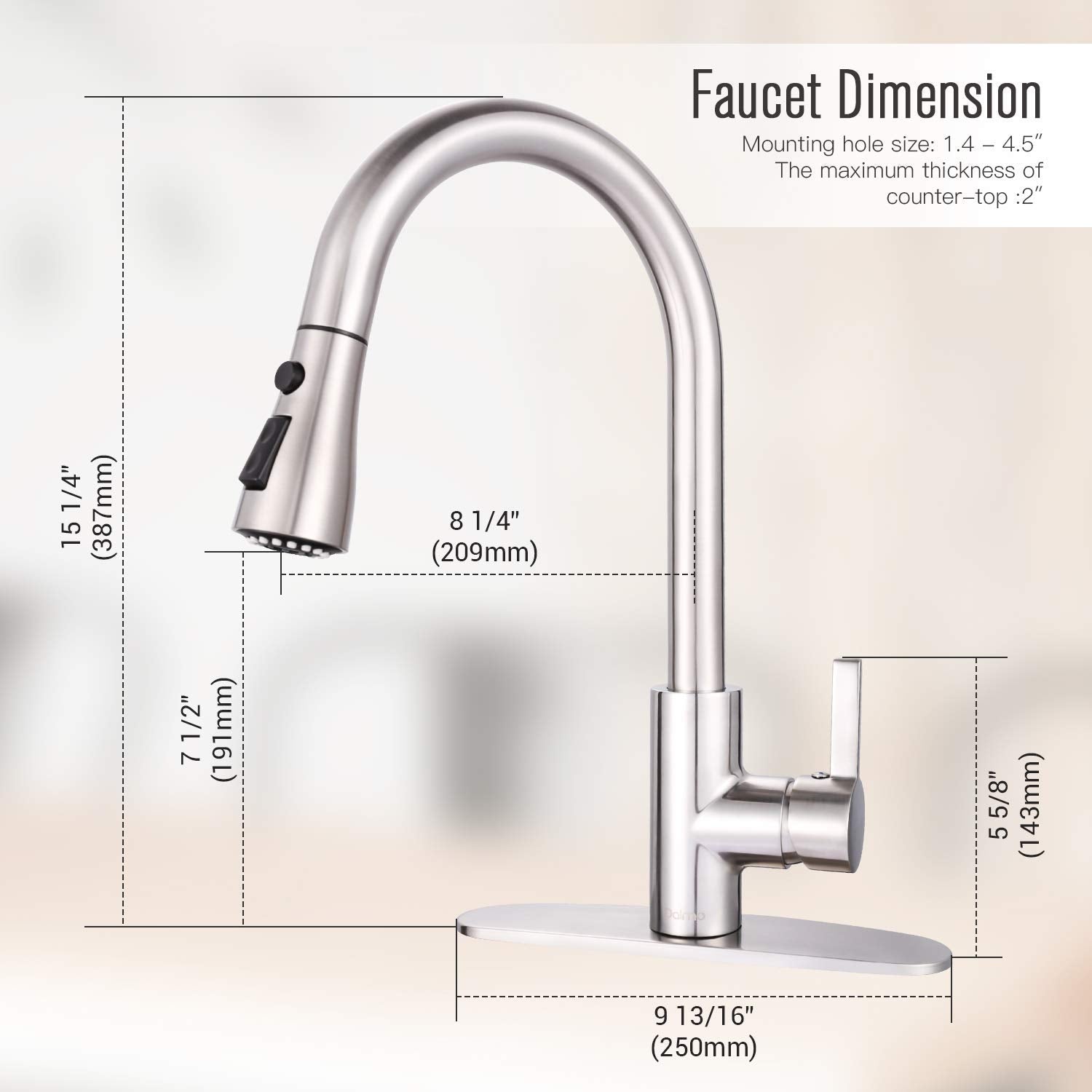 Teccpo Sink Faucet, Dalmo Single Handle High Arc Brushed Nickel Pull Down Kitchen Faucet With 3 Spray Modes, Stainless Steel Kitchen Sink Faucet With Deck Plate