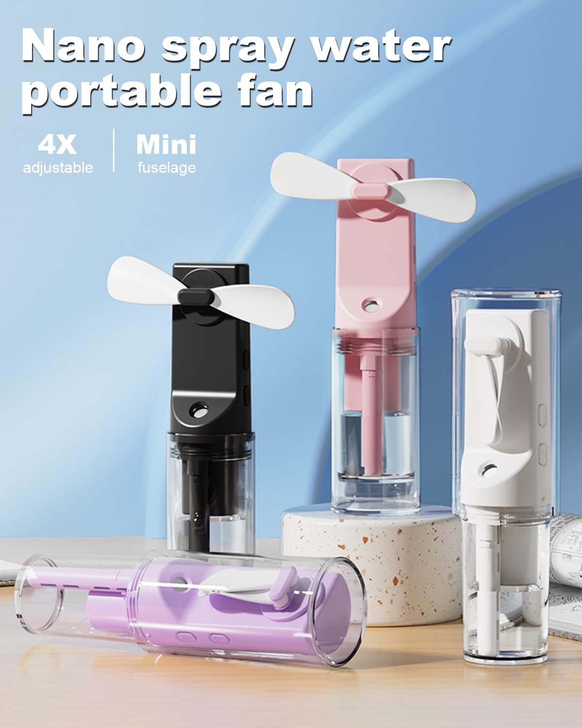 Handheld Fan With Water Mister, Rechargeable Portable Misting Fan With Water Sprayer