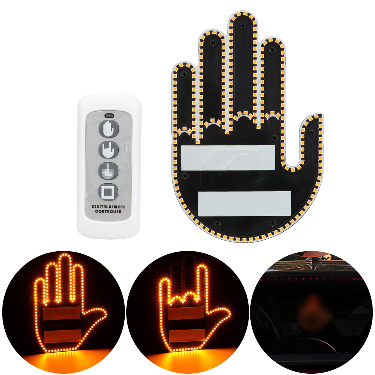 Zcchesong Gesture Led Finger Lights With Remote Control,Wireless Battery Powered Gesture Hand Light For Car Road Mate Hand Adhesive Backed Velcro Installation Hand Light For Car Window