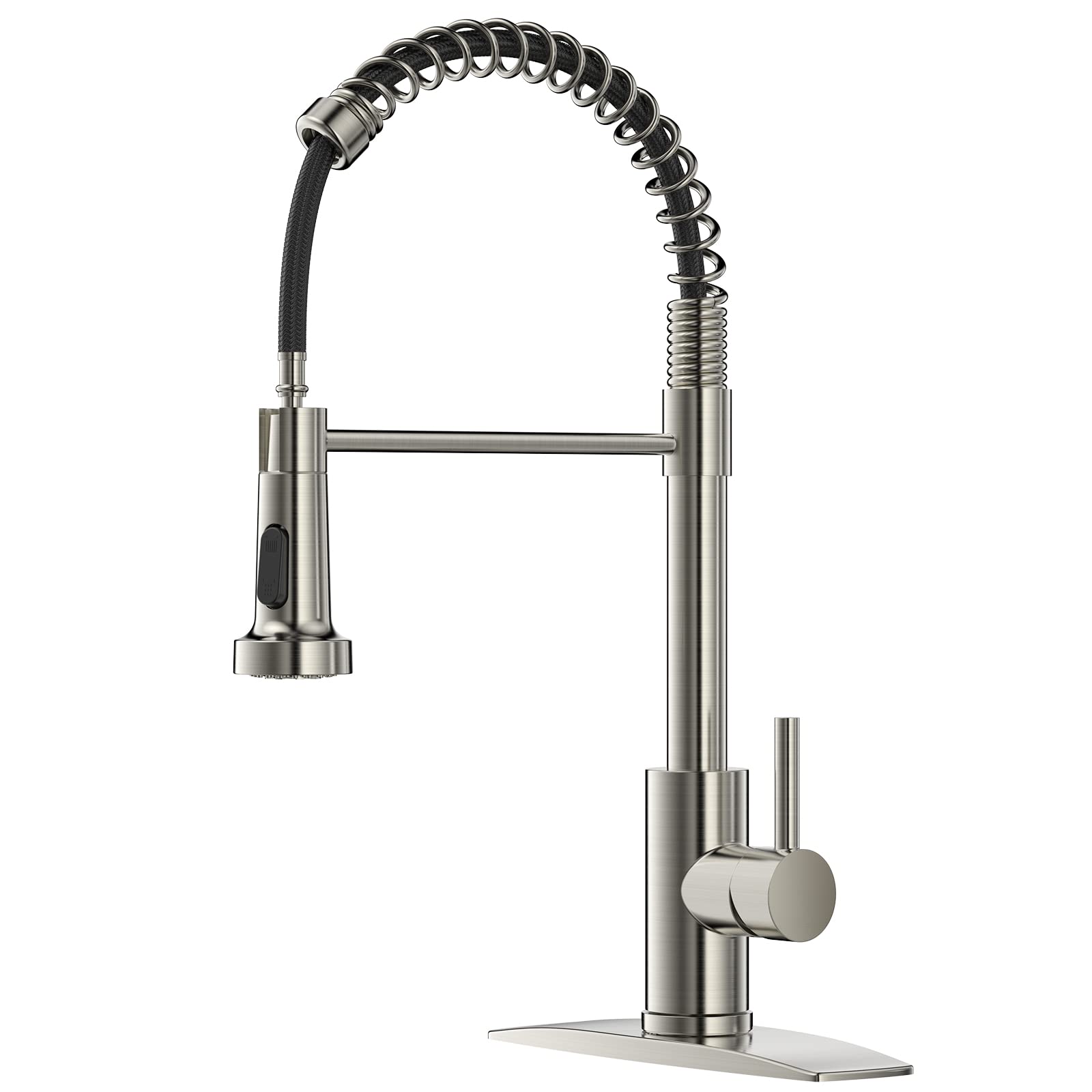 Forious Kitchen Faucet With Pull Down Sprayer, Brushed Nickel Single Handle Sink Faucet Stainless Steel With Deck Plate For 1 Or 3 Hole, Suitable For Farmhouse Laundry Utility Rv Bar