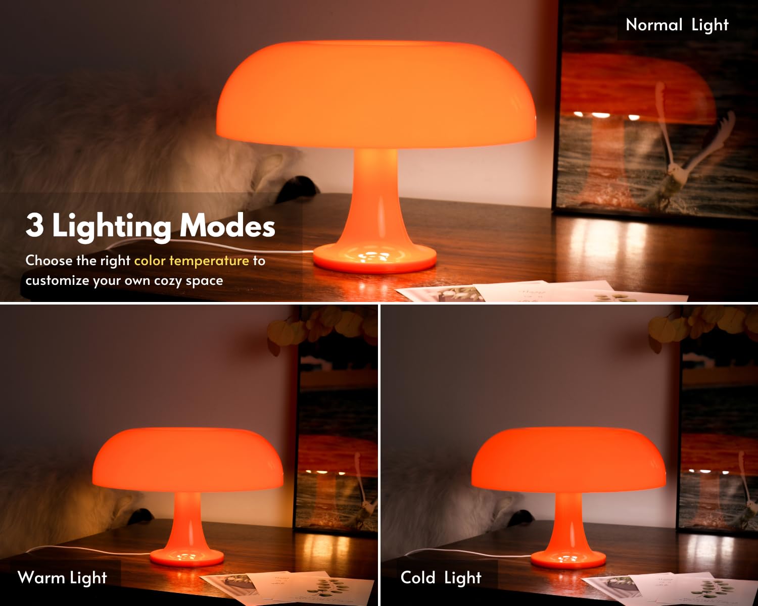 Uehict Orange Mushroom Lamp, Mushroom Shaped Donut Lamp With 3 Lighting Modes, 70S Retro Mid Century Modern Light For Bedroom, Dimmable Funky Unique Light Cool Home Decor Aesthetic