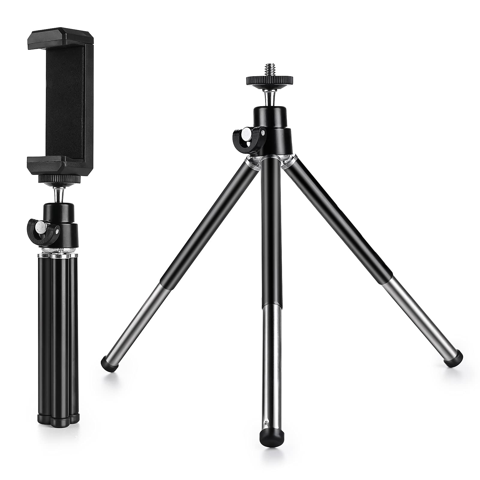Tigayan Mini Tripod For Phone And Webcam, Metal Extendable Stand With Phone Holder, Black
