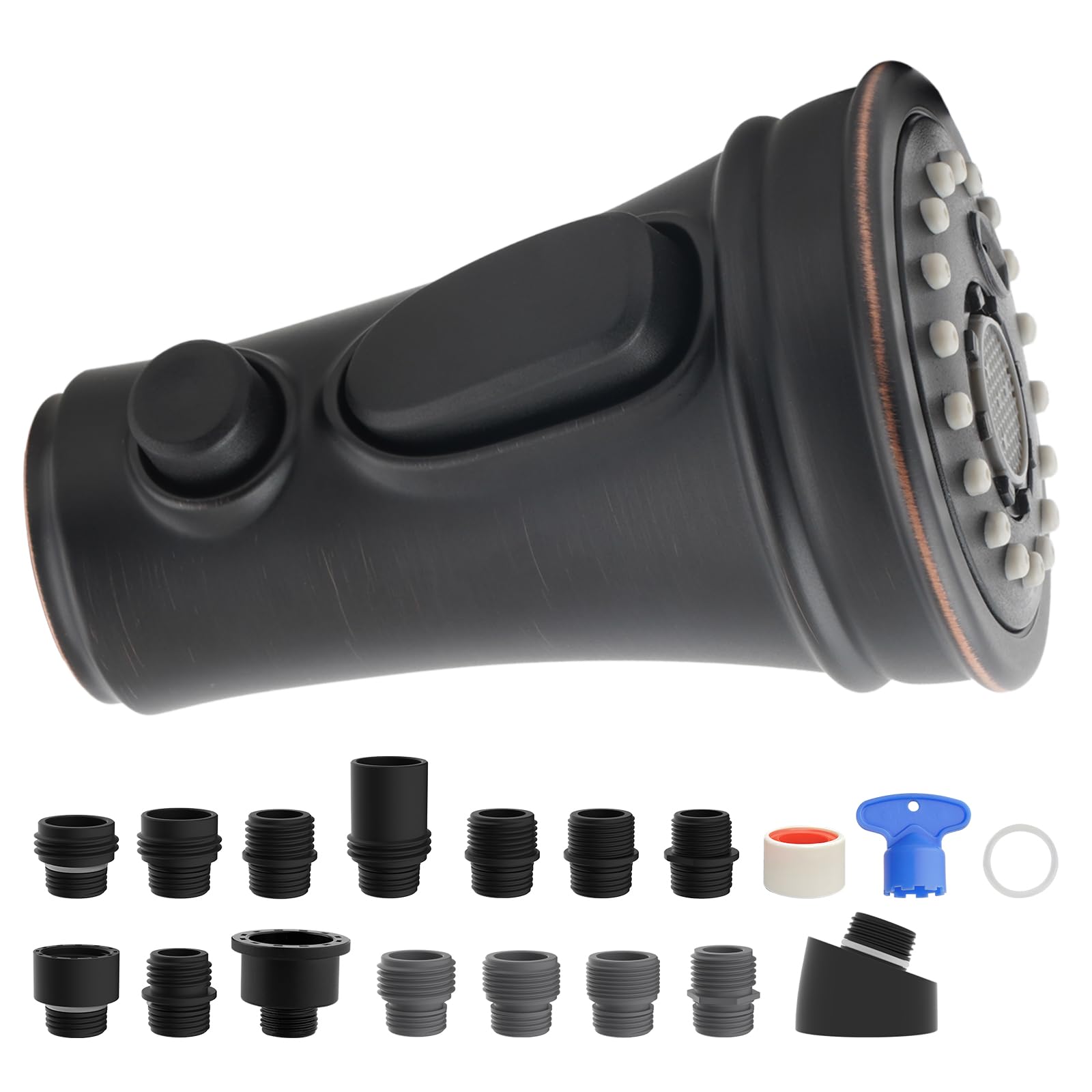 Ifealclear Universal Pull Down Kitchen Faucet Spray Head, 3 Function Kitchen Sink Sprayer Replacement Nozzle, Compatible With Moen, Delta, Kohler, American Standard, 15 Adapters, Oil Rubbed Bronze