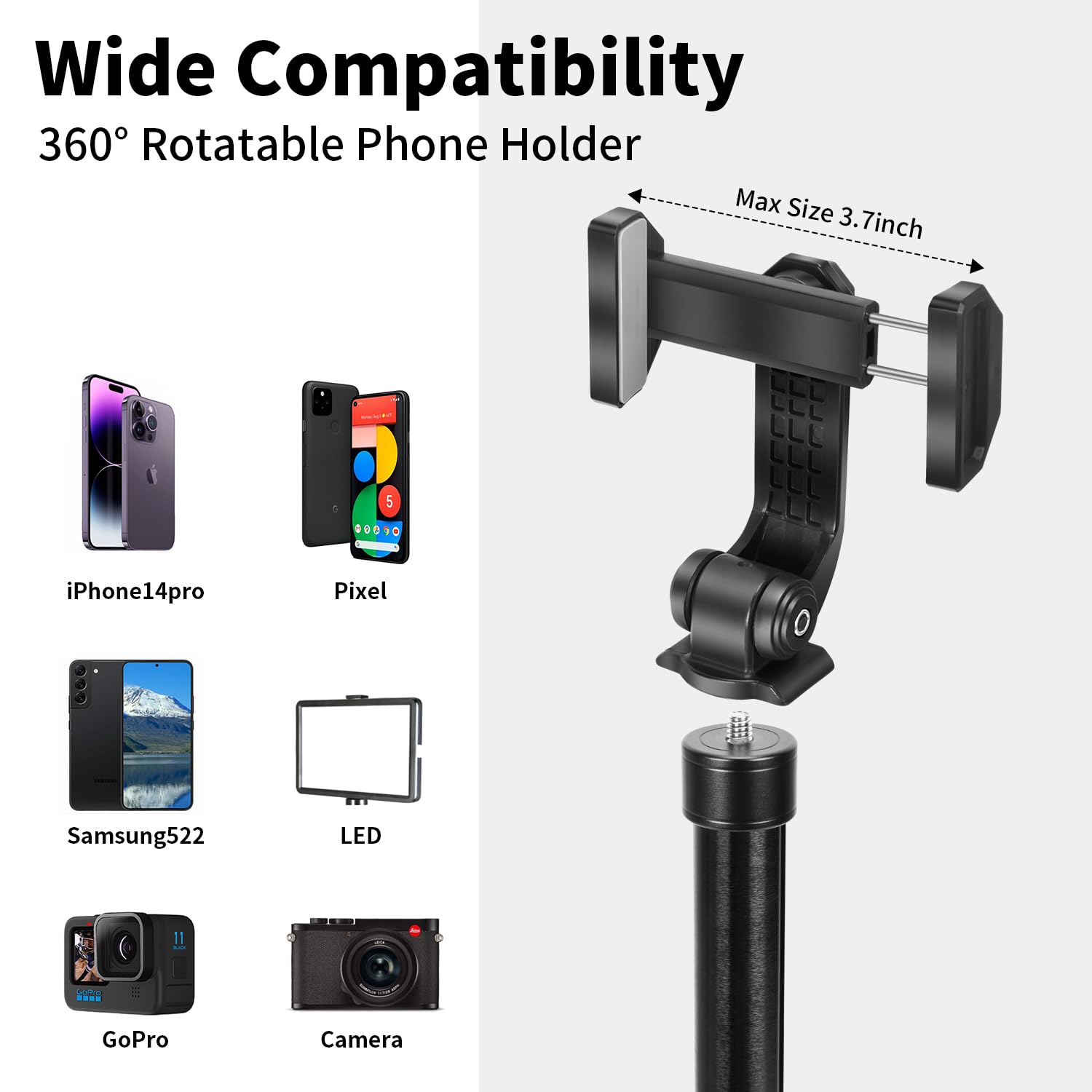 Qzsd 64" Phone Selfie Stick Tripod - Extendable 3 In 1 Aluminum Cell Phone Tripod Stand With Wireless Remote, Lightweight Phone Holder, Portable Travel Tripod For Phone Camera