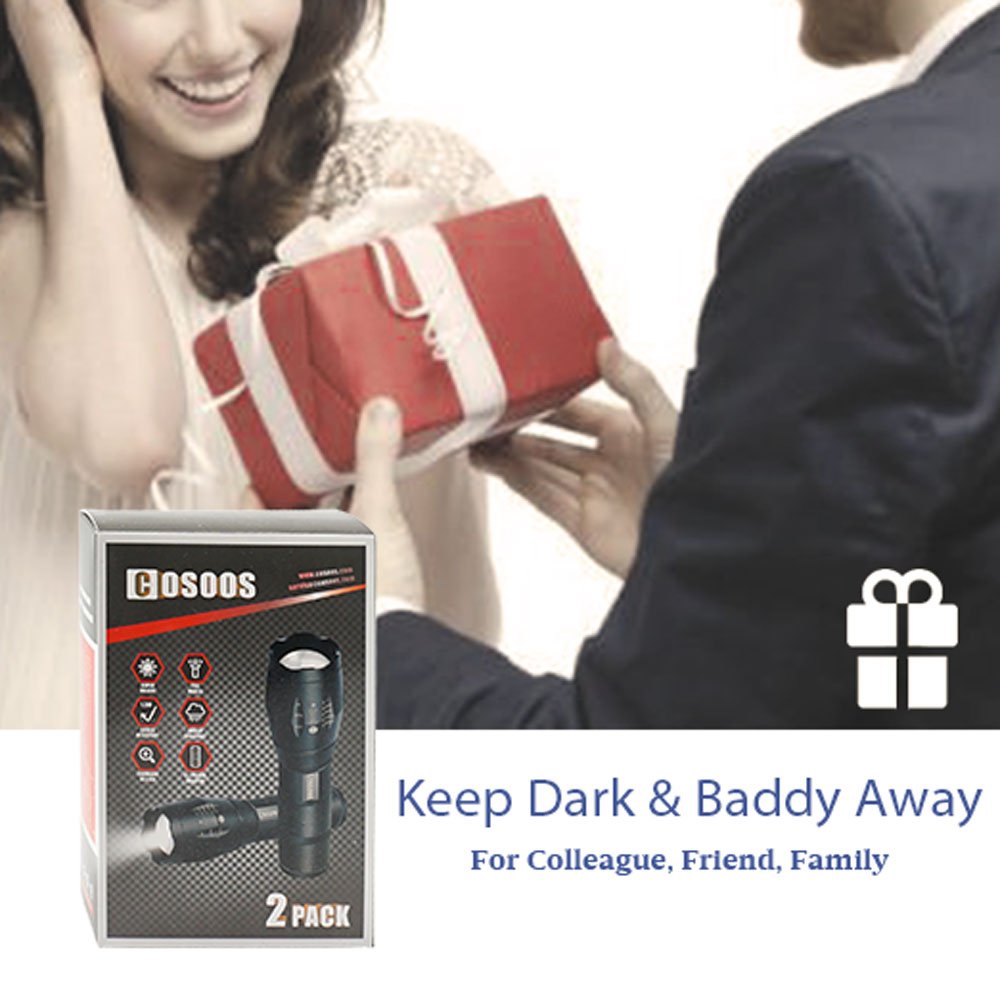 Cosoos 2 Utility Flashlights With Holsters, Bright Led Flashlight 1000 Lumen, 5 Mode Portable Zoomable Waterproof Flash Light For Hiking, Outdoor Camping Gear Essential, No Aaa Battery