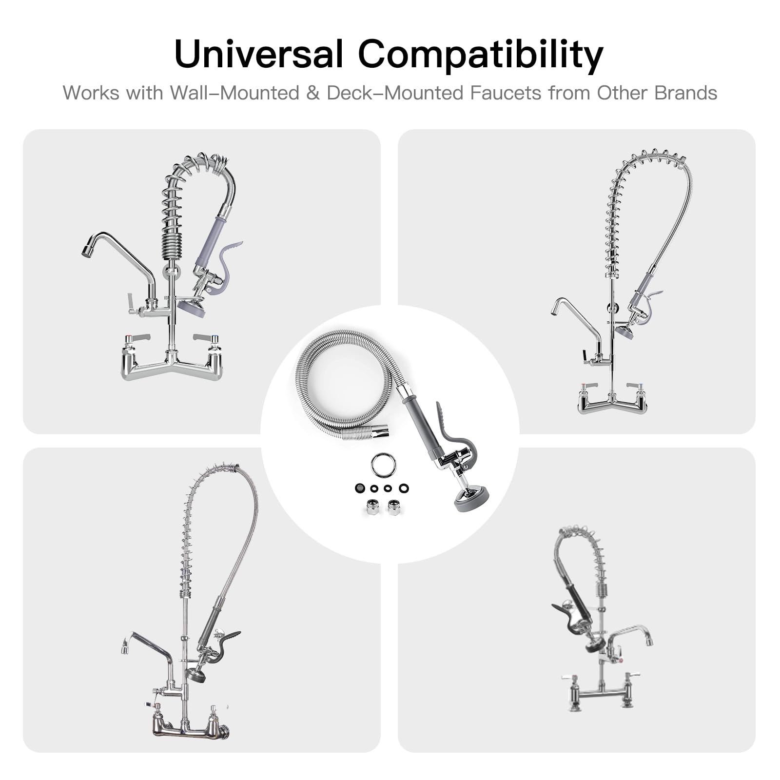 Cwm Commercial Sink Sprayer With 45” Flexble Stainless Steel Hose, 1.42 Gpm Pre Rinse Spray Valve With Ergonomic Handle, Commercial Kitchen Faucet Parts,Dish Sprayer For Restaurants (Gray)