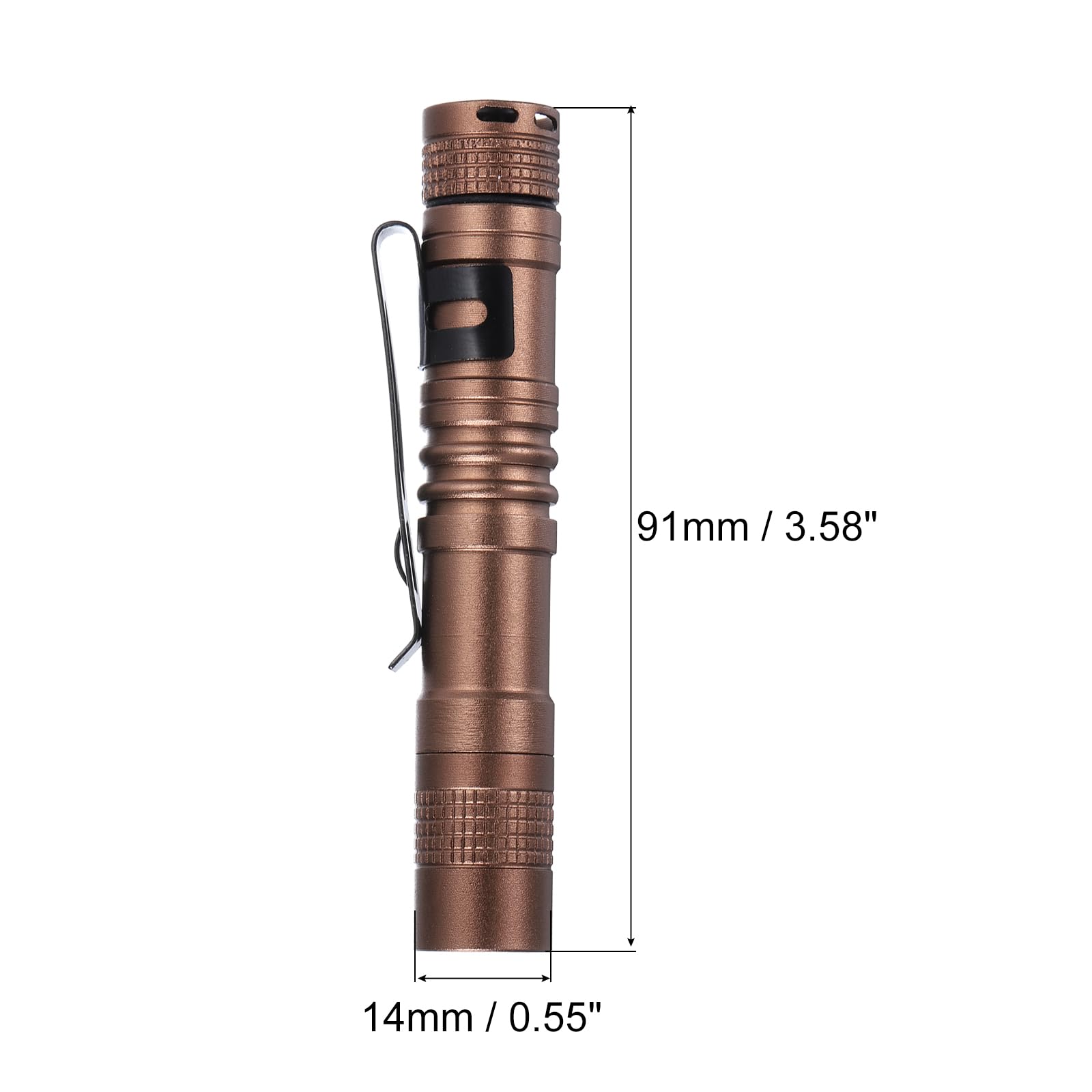 Patikil Mini Flashlight With Clip, Super Light Small Led Pen Flashlights Aluminum White Light Torch Battery Powered For Camping Hiking, Brown