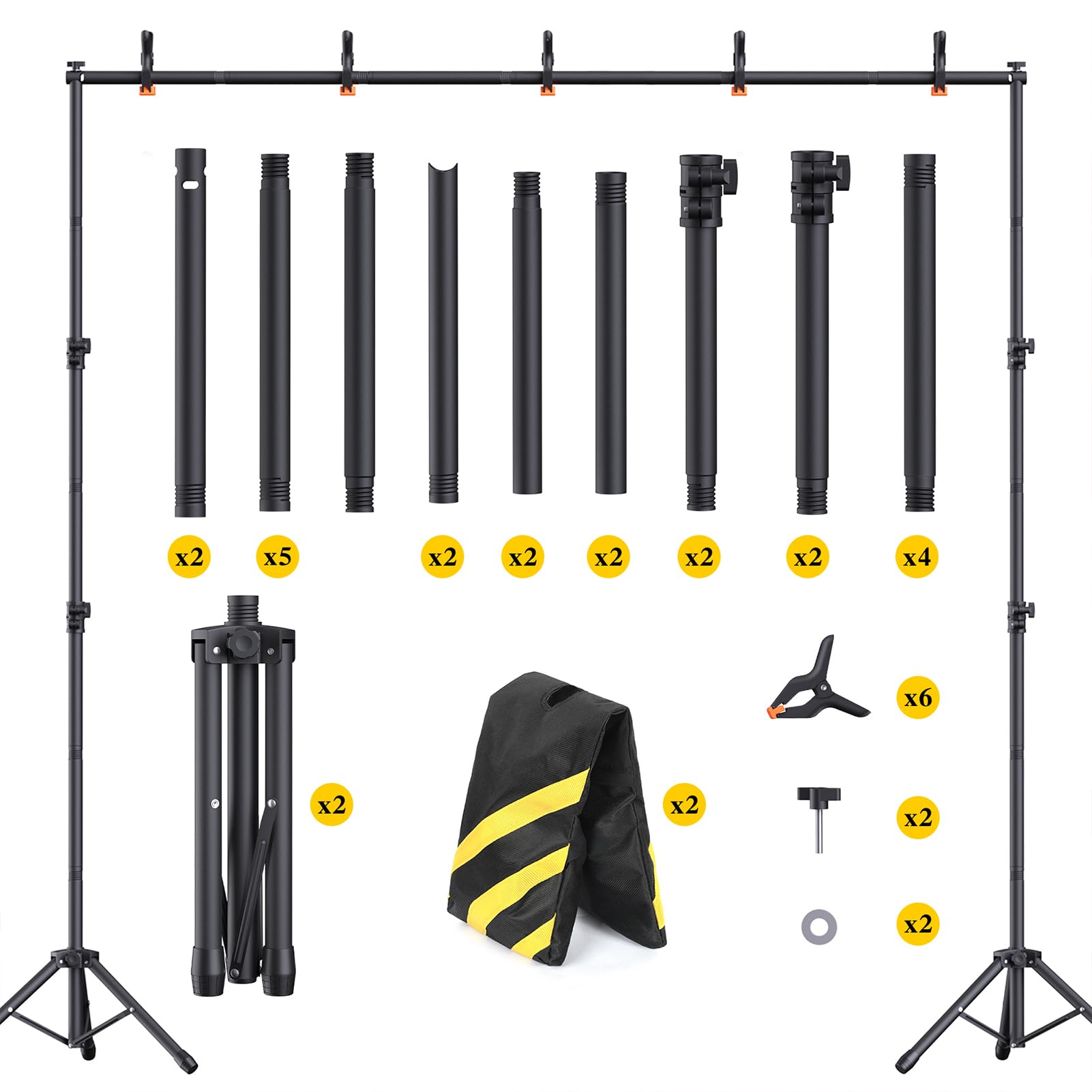 Forlogic Backdrop Stand 10×8Ft (W×H) Adjustable Backdrop Support Ground Kit Photography Photo Shoot Backdrop Stand For Parties With Sandbags, Spring Clips, Carrying Bag