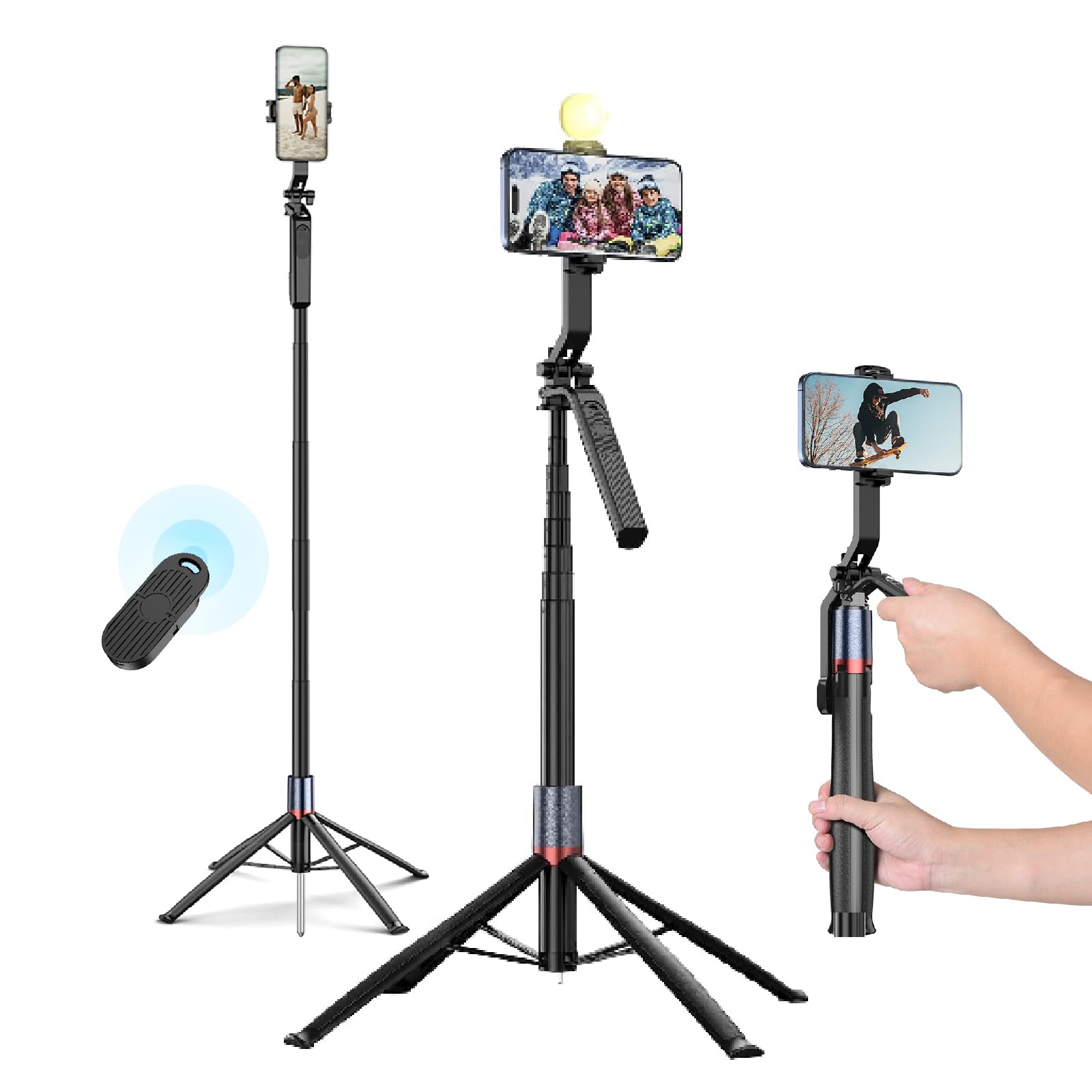 3Zebra 72" Stakeshot Floor-Standing Telescopic Phone Holder Selfie Stick Tripod With Ground Stakes, 360° Rotating, Five-Axis Stabilization, Eligible For Fill Light & Bluetooth Remote, Outdoor Portable