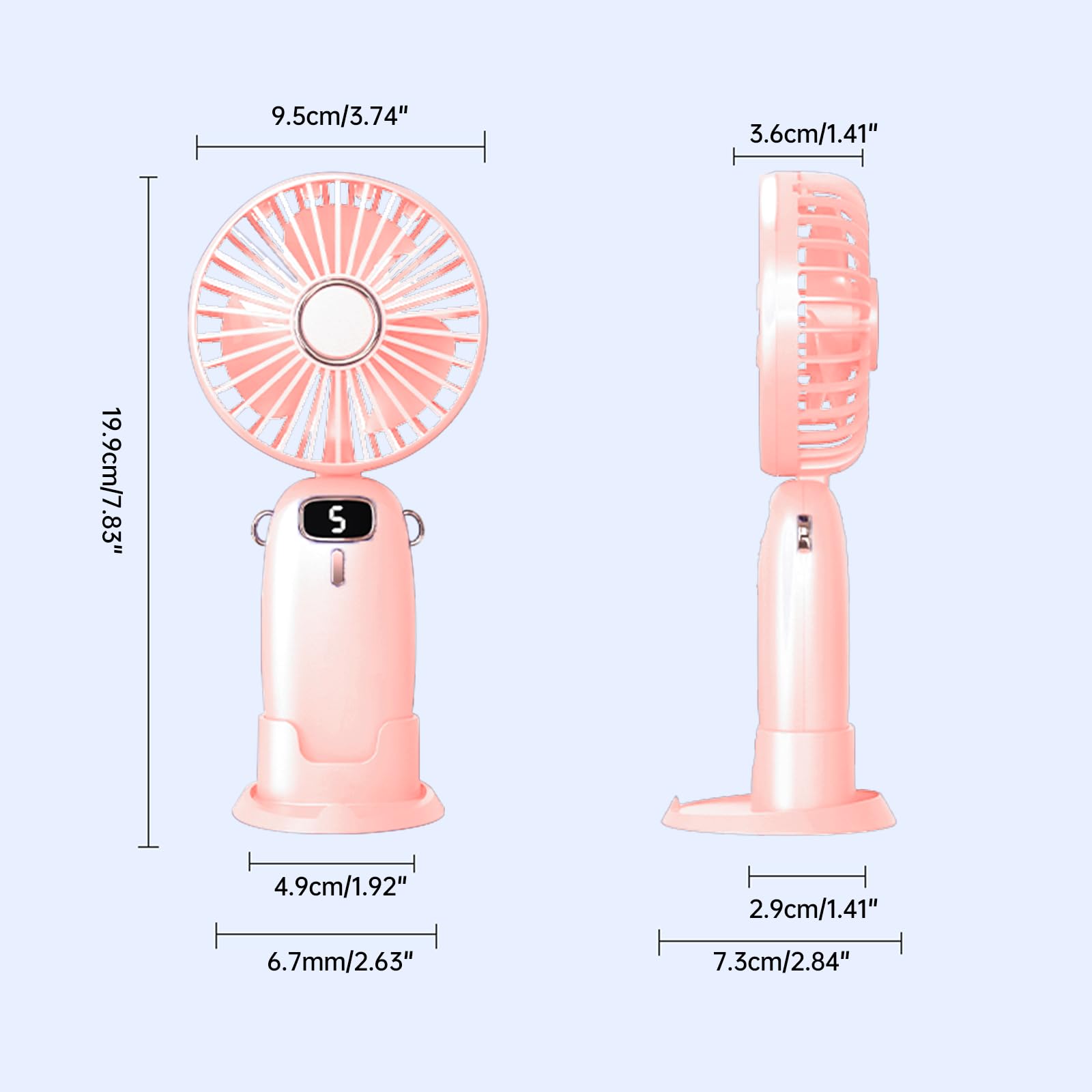 Portable Handheld Fan, Usb Rechargeable Foldable Fan, Personal 5 Speed Powerful Small Desk, 90° Fold