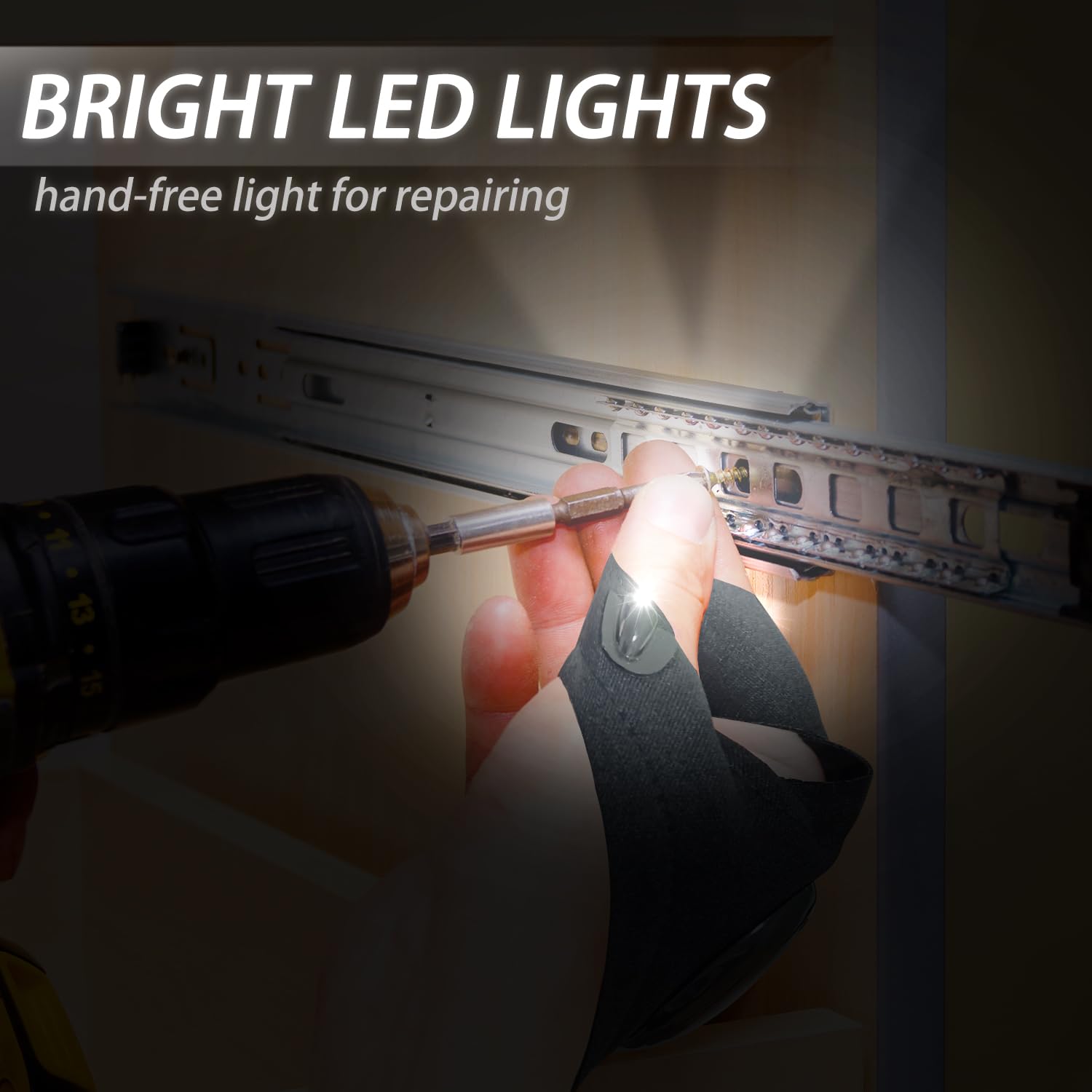 Tukywan Led Flashlight Gloves,Stocking Stuffers  For Men Dad Him, Cool Gadgets Hands- Lights Tools Waterproof Lighted Gloves For Camping Fishing Repairing