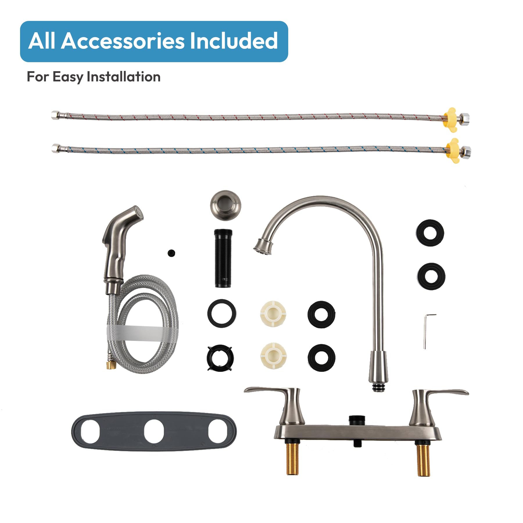 Besdor Kitchen Faucet With Side Sprayer, 2 Handle Sink Faucet, 3 Or 4 Hole Kitchen Faucets With Sprayer, 304 Stainless Steel, Brushed Nickel