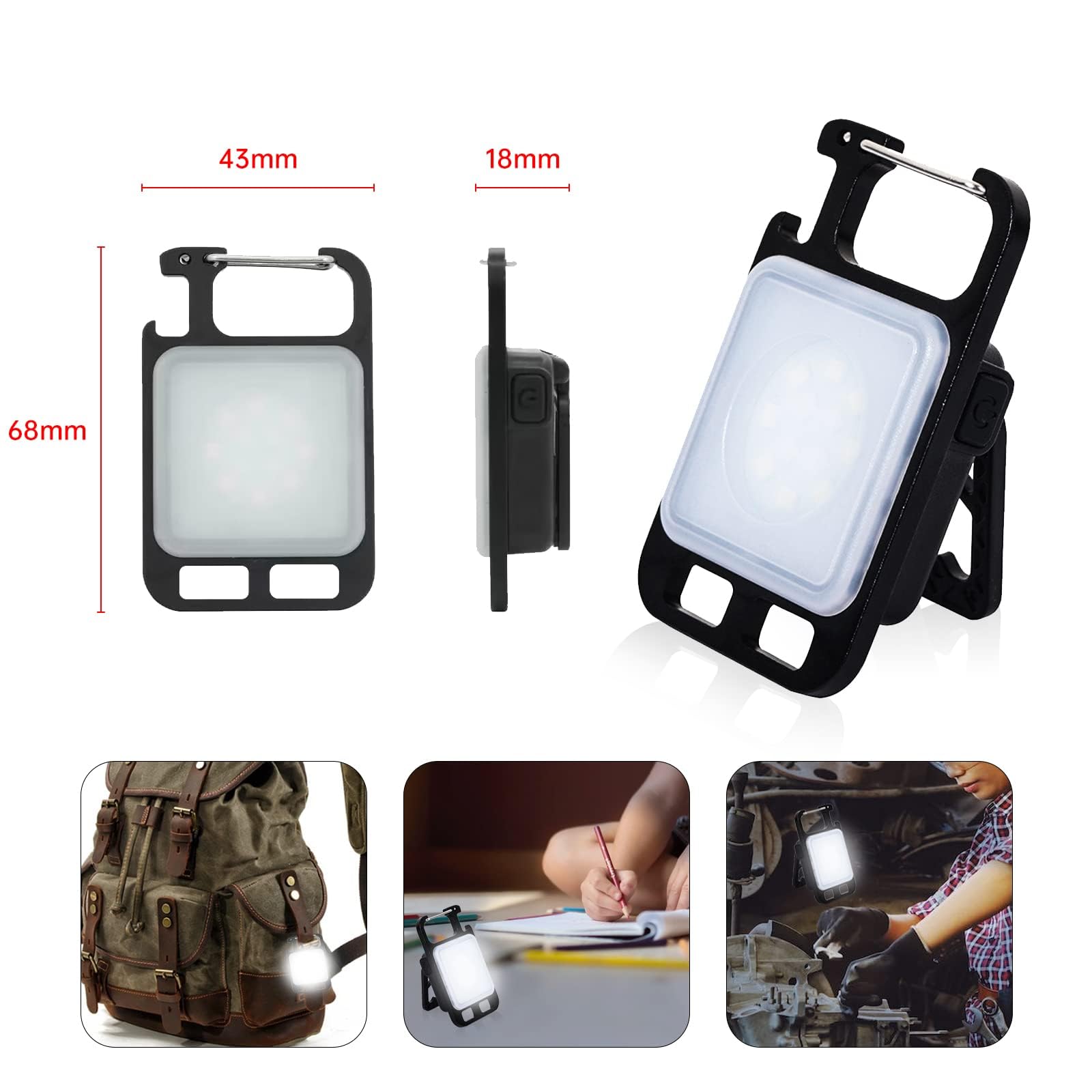 Mmxiang Cob Keychain Work Light, 4 Mode Emergency Light With Magnet Base, Bracket, Bottle Opener - 3 Pack