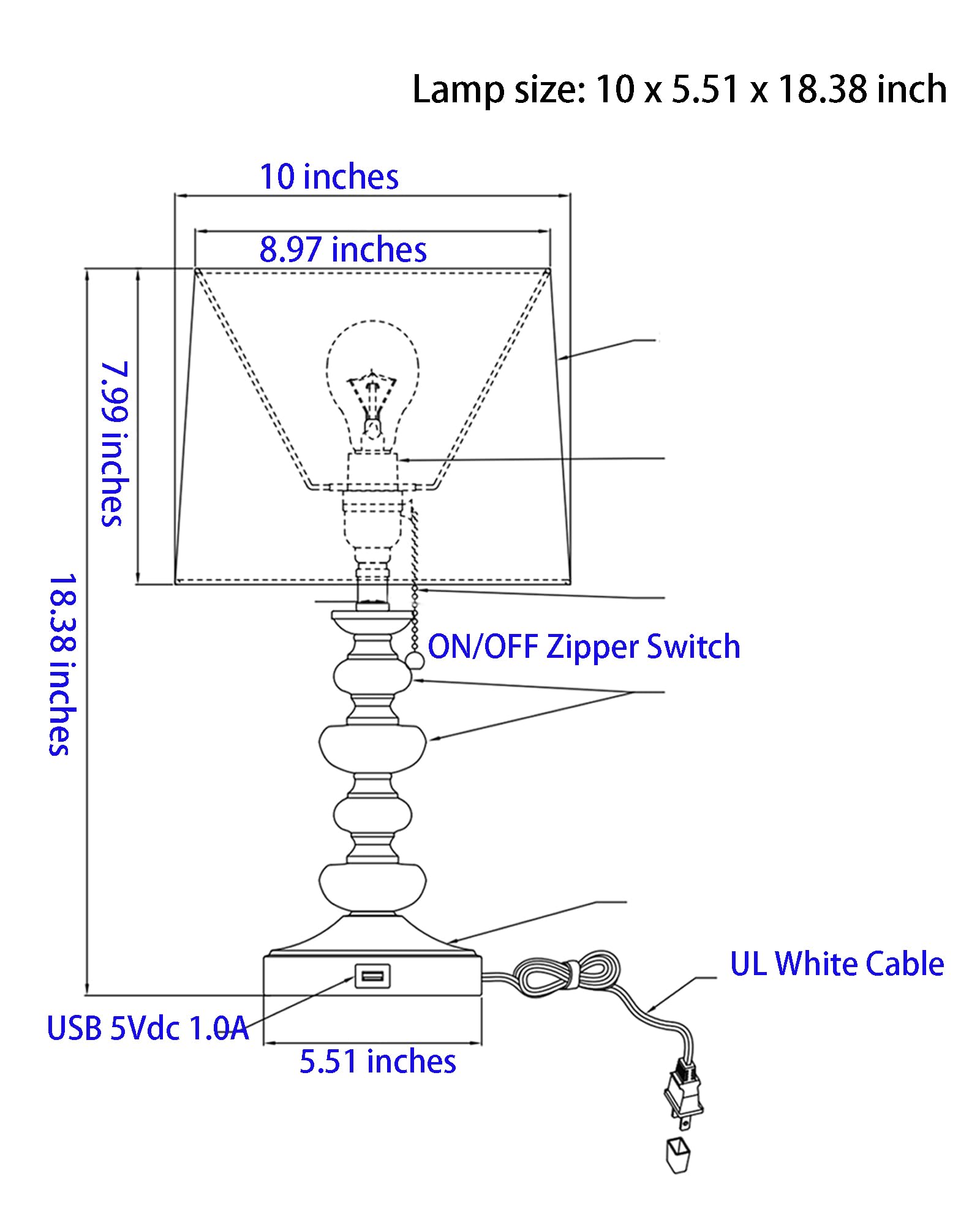 Yorkcare Farmhouse Lamps For Bedrooms Retro Side Pull Chain Table Lamps With Usb, Linen Fabric Shade, Bedside Lamps For Side Nightstand Living Room Included Led Bulb
