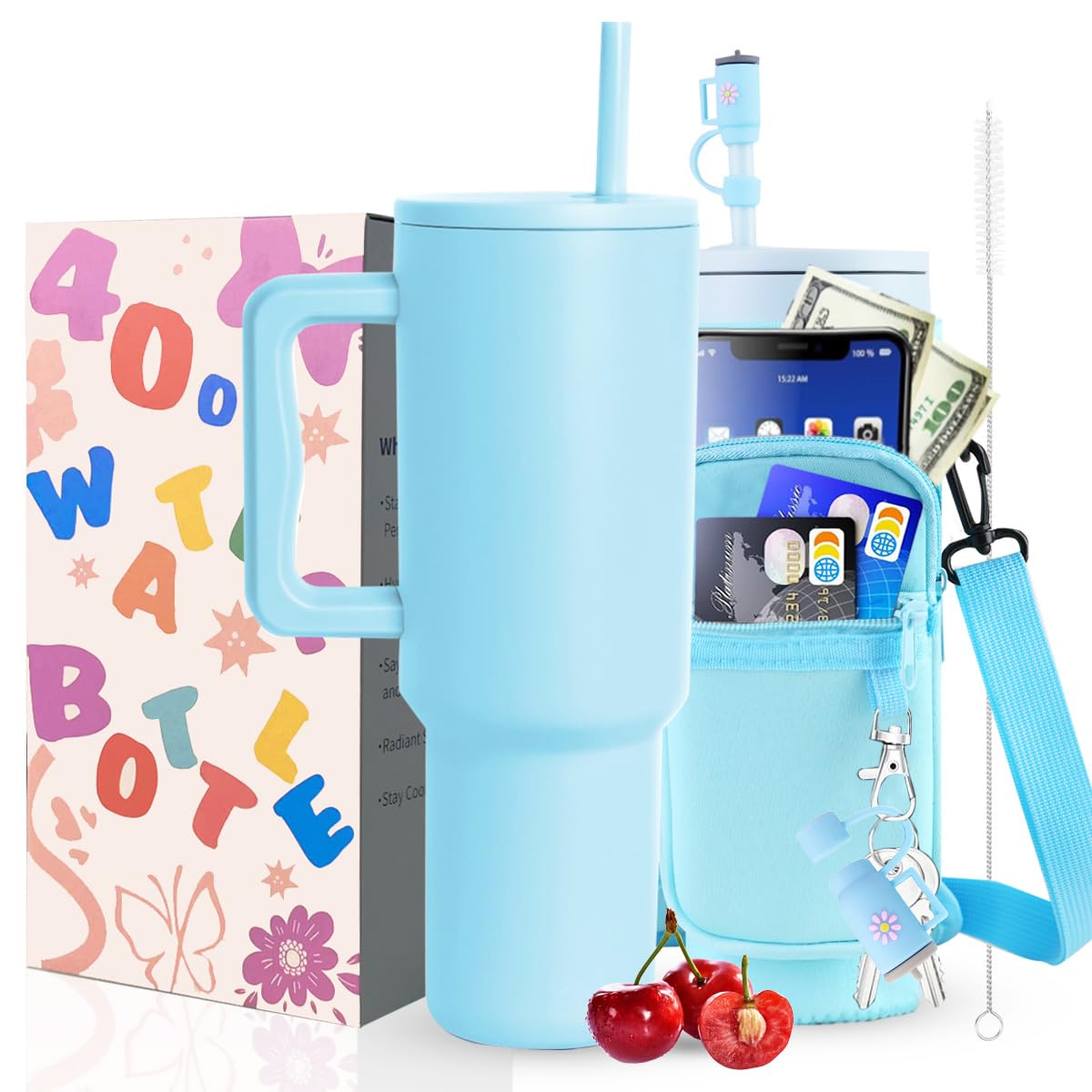 40 Oz Tumbler With Handle Lid And Straw & 40 Oz Tumbler Accessories - Vacuum Insulated Stainless