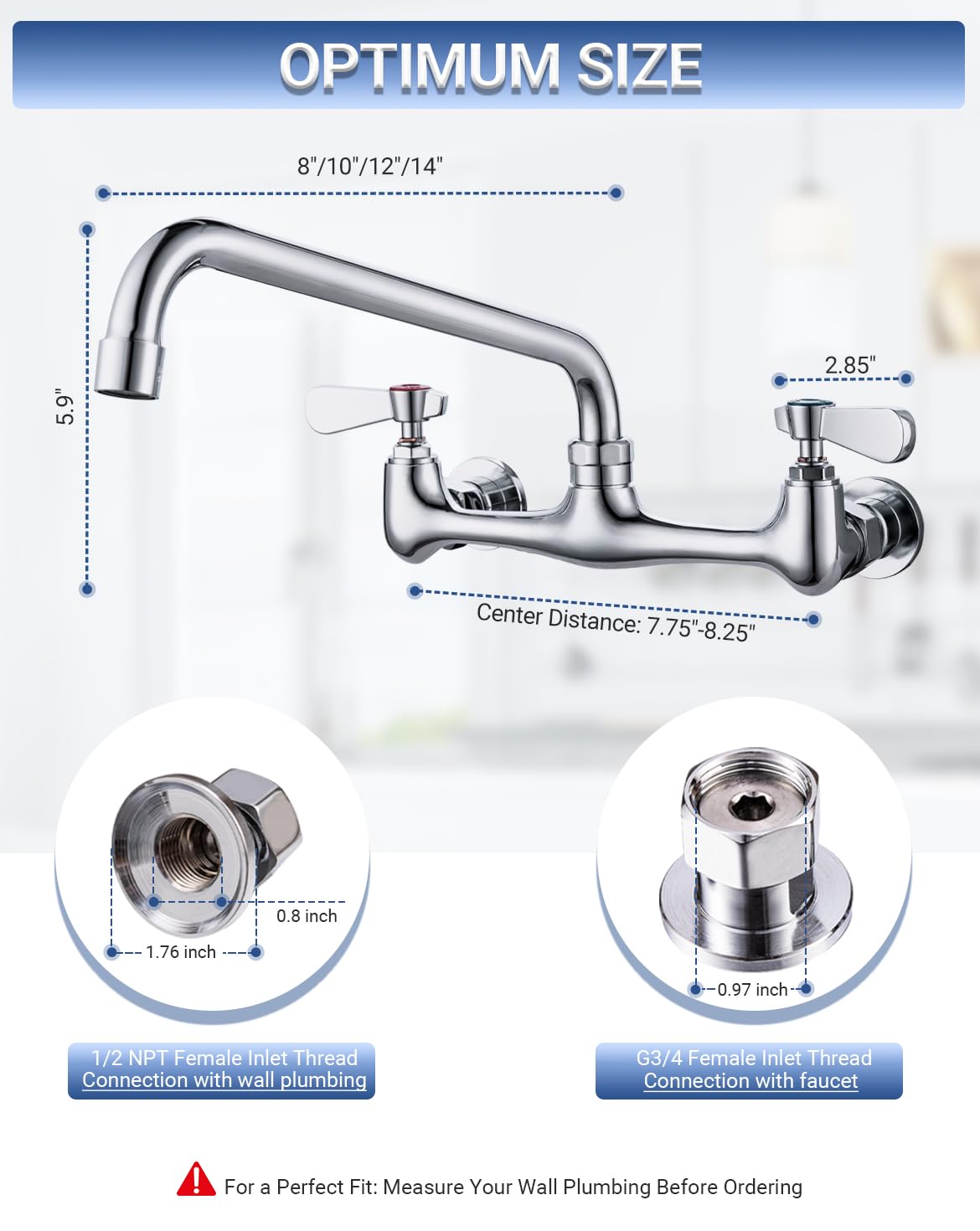 Phivan Commercial Kitchen Faucet 8 Inch Center Wall Mount Commercial Sink Faucet With 8 Inch Swivel Spout 2 Dual Handle Laundry & Utility Room Sink Faucets Restaurant Industrial Chrome Mixer Tap