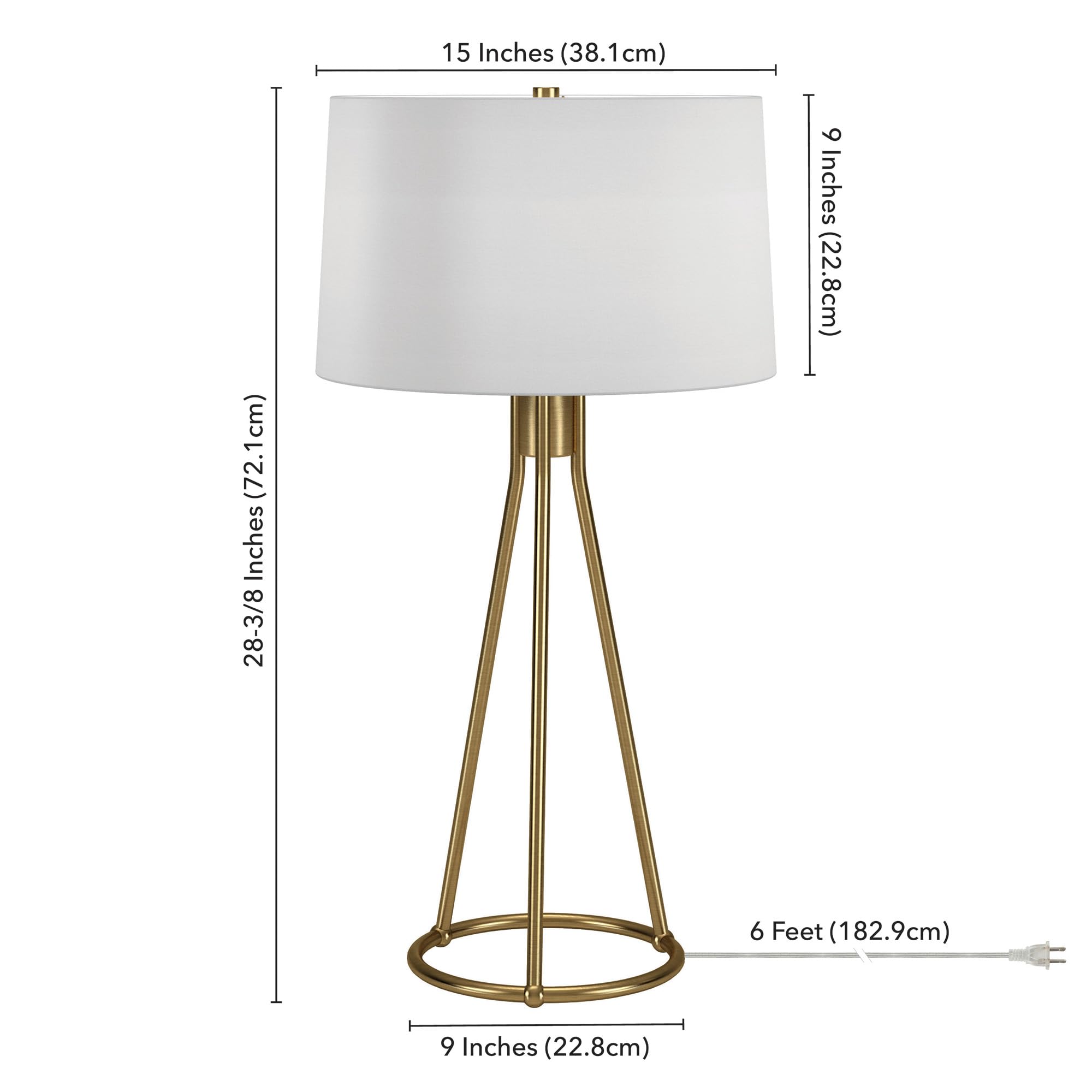 Henn&Hart Nova 28" Tall Table Lamp With Fabric Shade In Brass/White