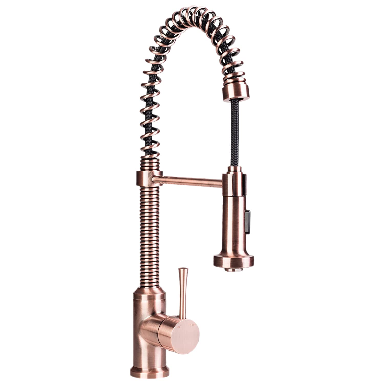 Italia Faucets Residential Single-Handle, Pull-Down Sprayer Kitchen Faucet With Flat Spray Head And Deck Plate In Antique Copper