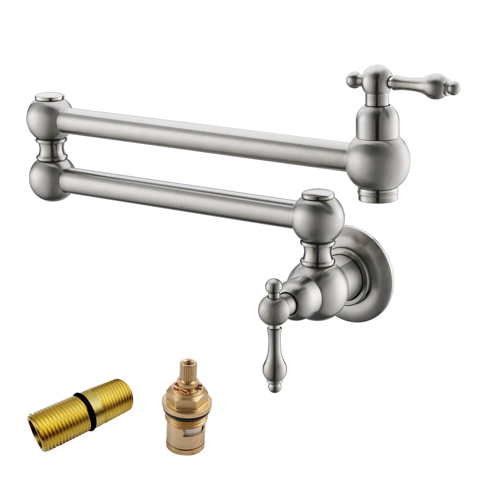 Havin Brass Pot Filler,Wall Mount Commercial,Copper Material Kitchen Folding Faucet,Coffee Machine Faucet With Stretchable Double Joint Swing Arms,Brushed Nickel