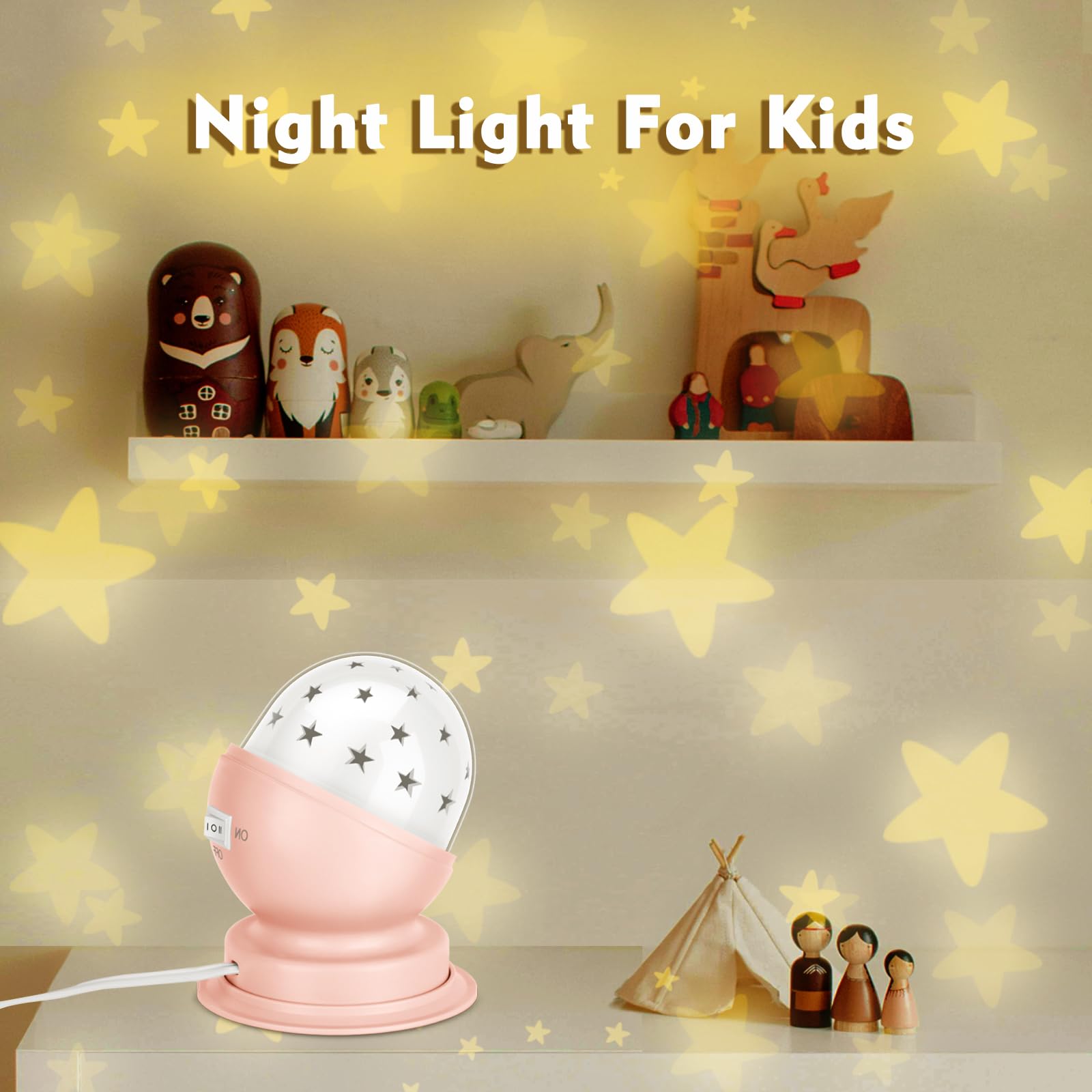 Toyunia Star Night Light For Kids, 360° Rotating Starry Ceiling Projector For Kid’S Bedroom With Timer, 3000K,Pink,1 Pack