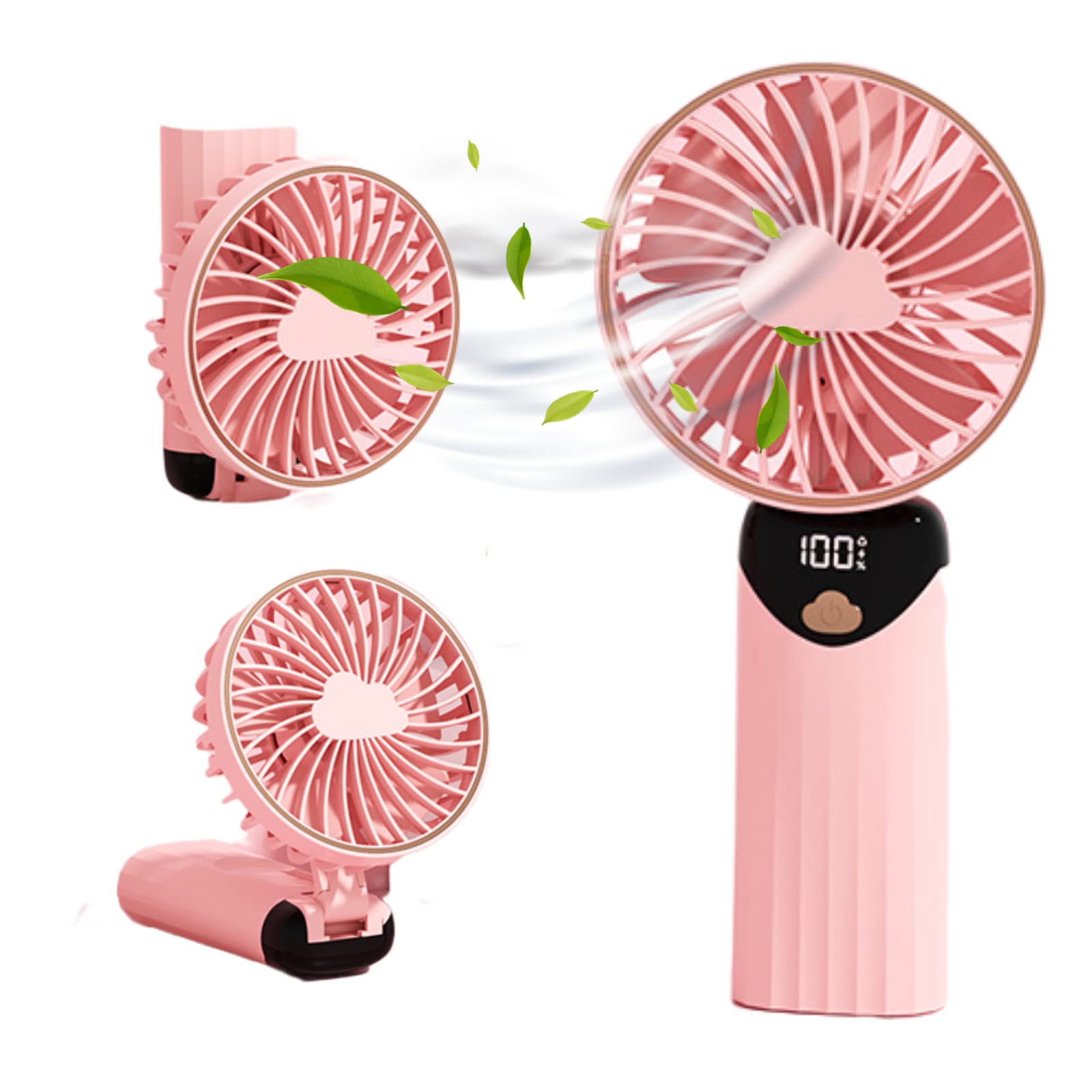 Handheld Fan Portable Multifunction Personal Fan Digital Display 5 Speed Foldable Desk Fan With Base - Koospark