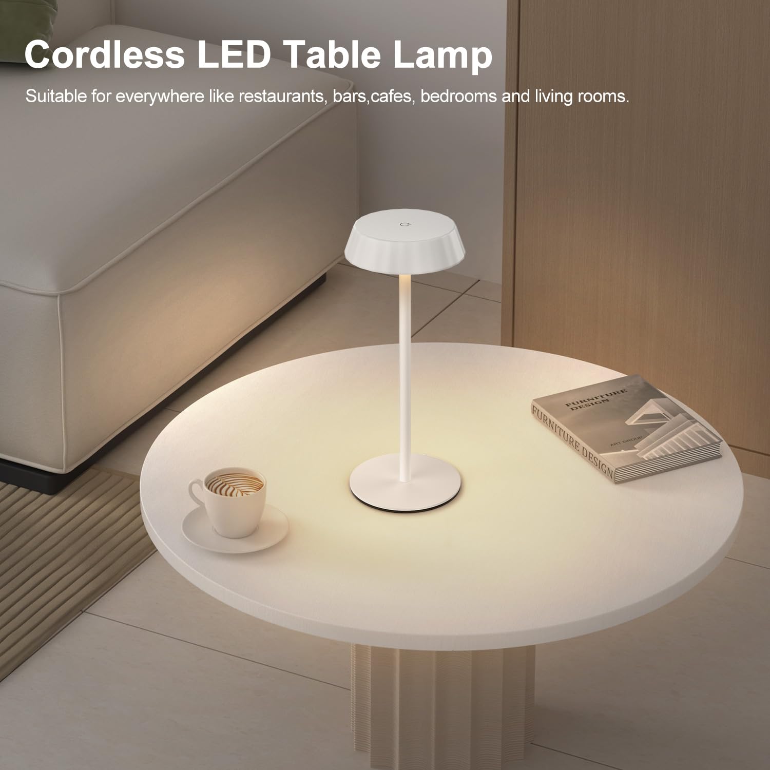 Kablerika Battery Operated Table Lamps 2 Pack,Cordless Led Table Light Rechargeable,3 Color-Stepless Dimmable Portable Bedside Lamp For Dinning Restaurant Bar Cafe Bedroom Living Room