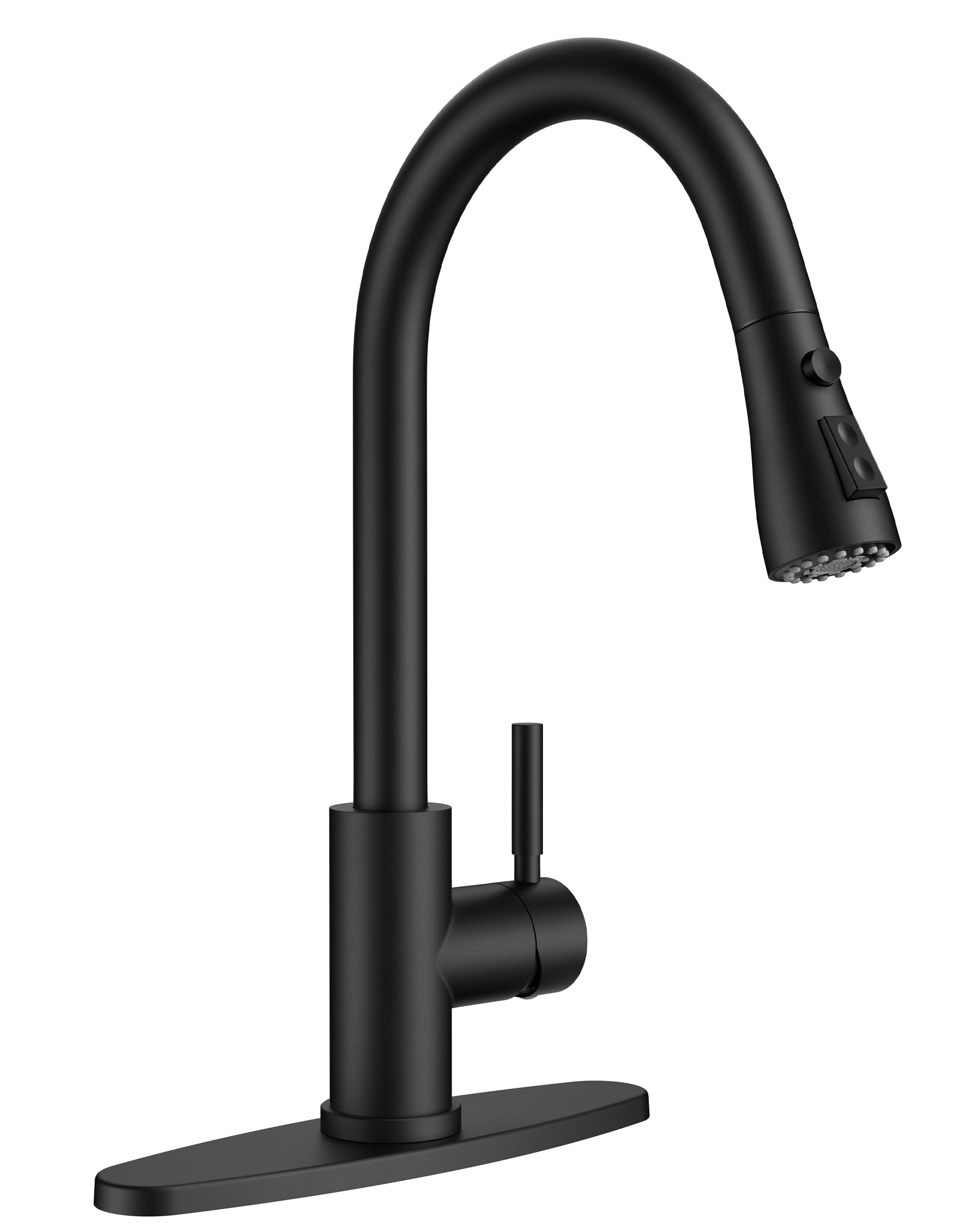 Qfn Black Kitchen Faucet With Pull Down Sprayer, High Arc Single Handle Single Level Stainless Steel Pull Out Sink Faucet For Farmouse Camper Rv Bar, Fit For 1 Or 3 Hole