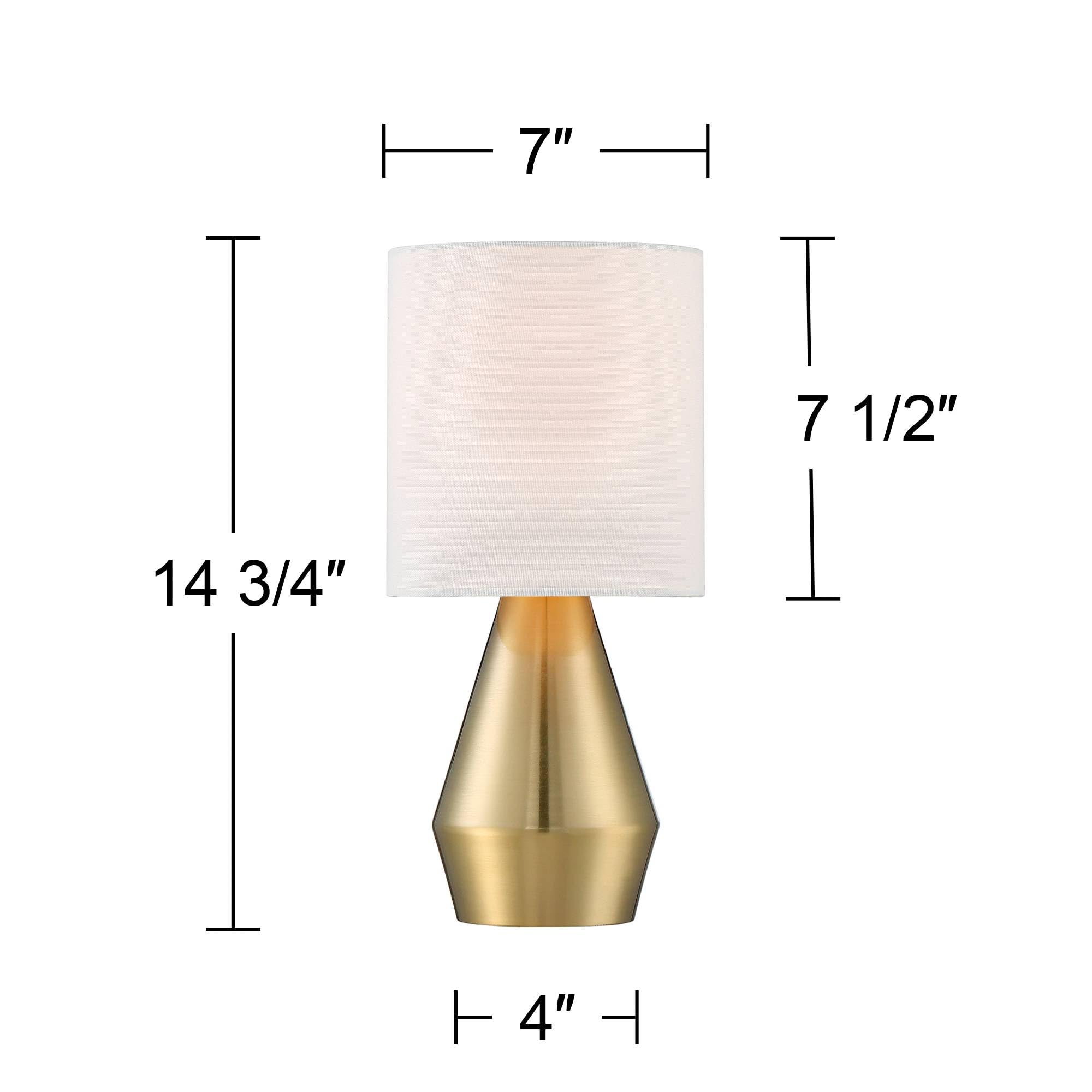 360 Lighting Marty Modern Glam Accent Table Lamps 14 3/4" High Set Of 2 Brass Gold Metal Tapered Frame White Fabric Cylinder Shade Decor For Bedroom House Bedside Nightstand Home Office