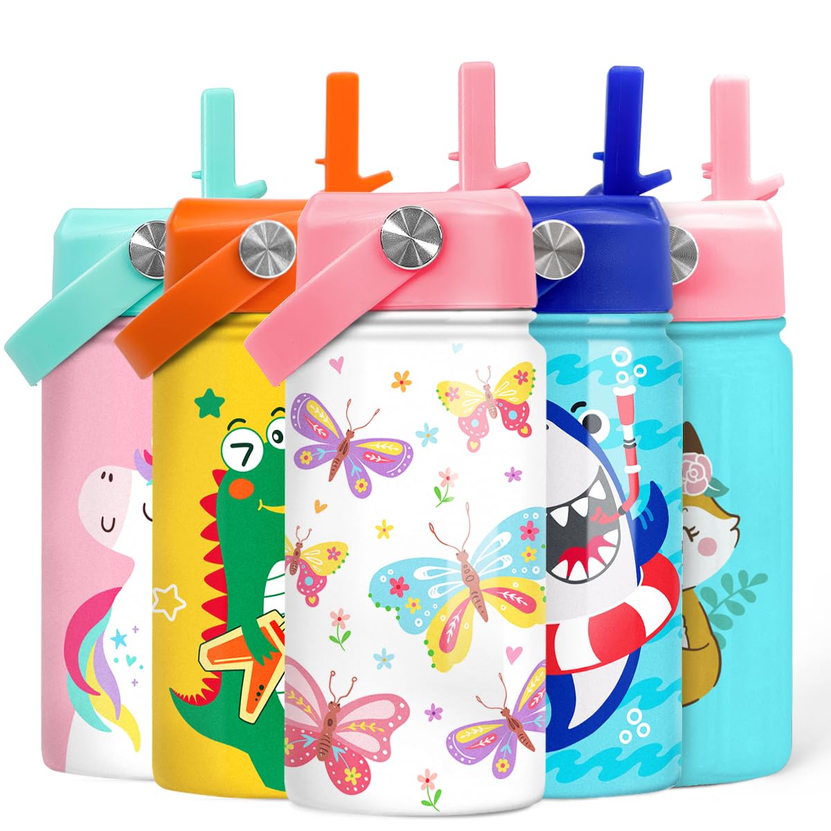 Kids Water Bottle With Straw Lid - 12 Oz Insulated Stainless Steel Water Bottles