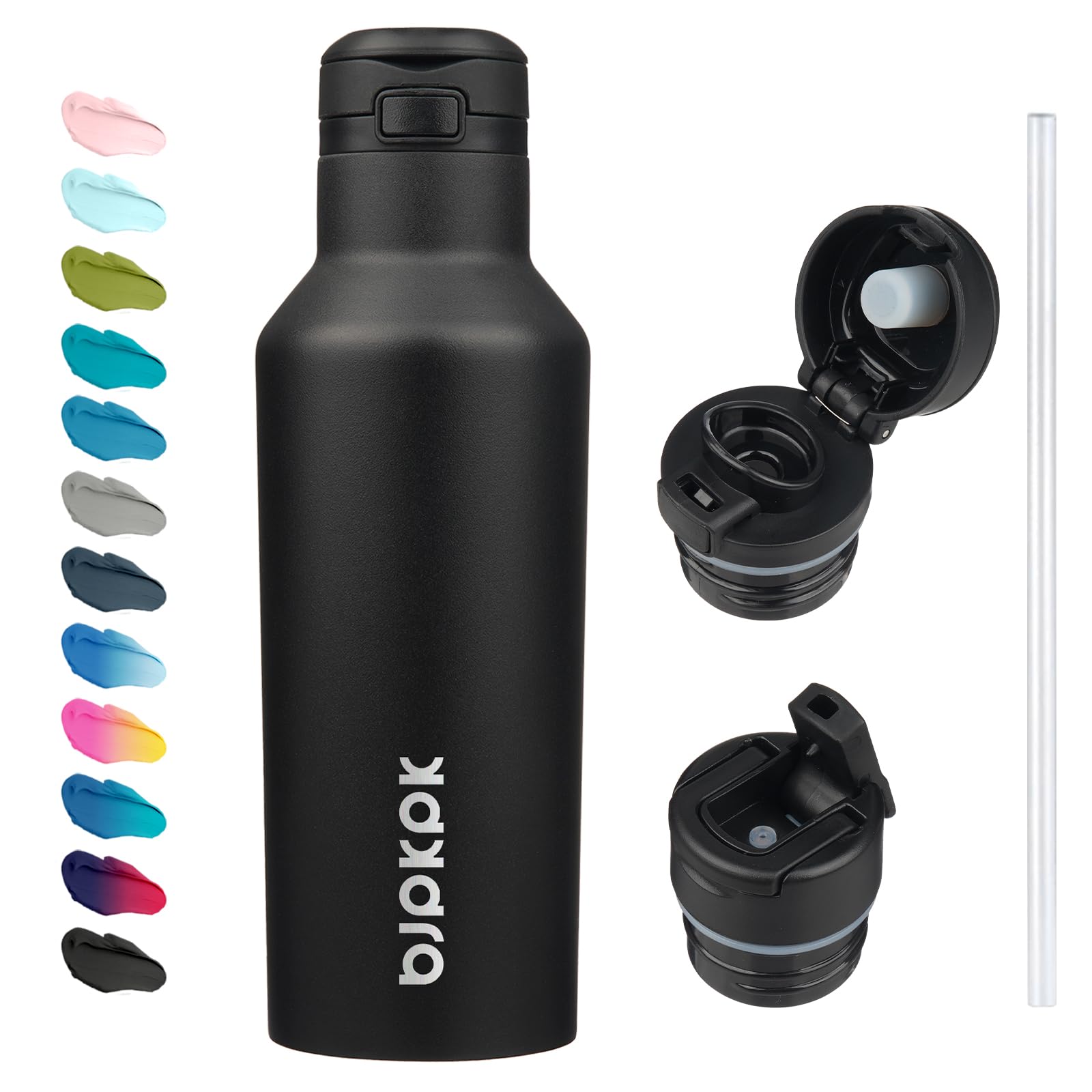 Bjpkpk Insulated Water Bottle With Straw 17Oz Stainless Steel Water Bottles With 2 Lids