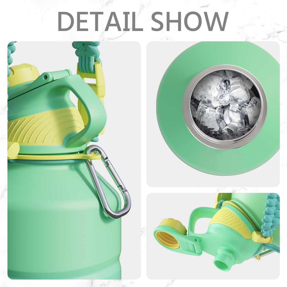 Insulated Half Gallon Water Bottle 64Oz With Magnetic Lid, Stainless Steel Double-Wall Vacuum Leak