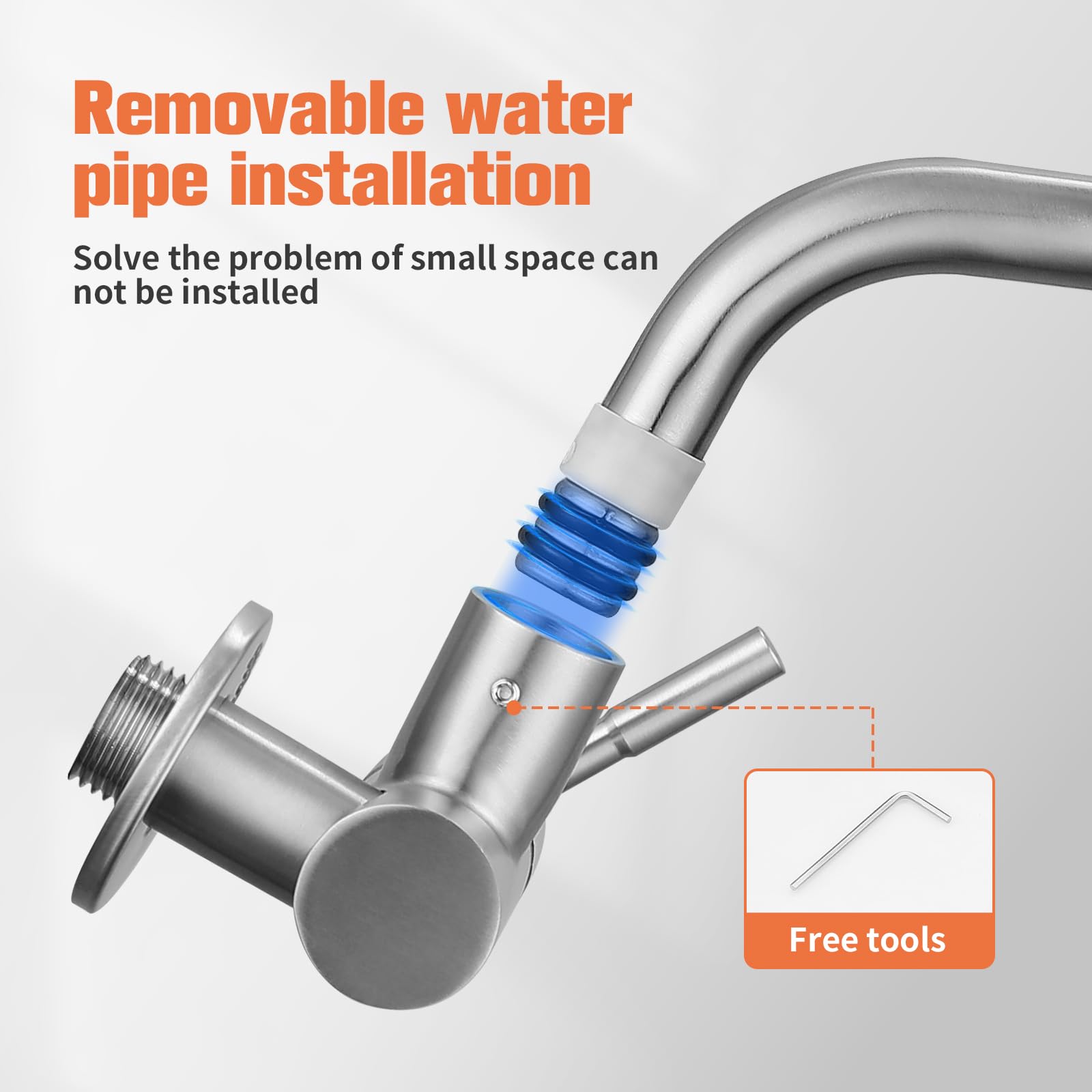 Totalize Wall Mount Faucet Cold Only,G1/2 Inch Cold Kitchen Utility Sink Faucet Sus304 Stainless For Commercial Laundry Sink Brushed Nickel