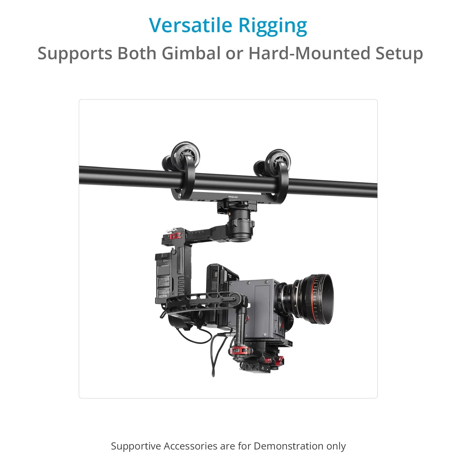 Proaim Polaris - Monorail Camera Slider Dolly With 2 X Pipe Clamps. Overhead Gimbal Rig. Fits Ø 38-48Mm Speed Rails. Payload: 30Kg/66Lb. Clamps To Baby/Junior Light Stands (P-Mnrl-01)