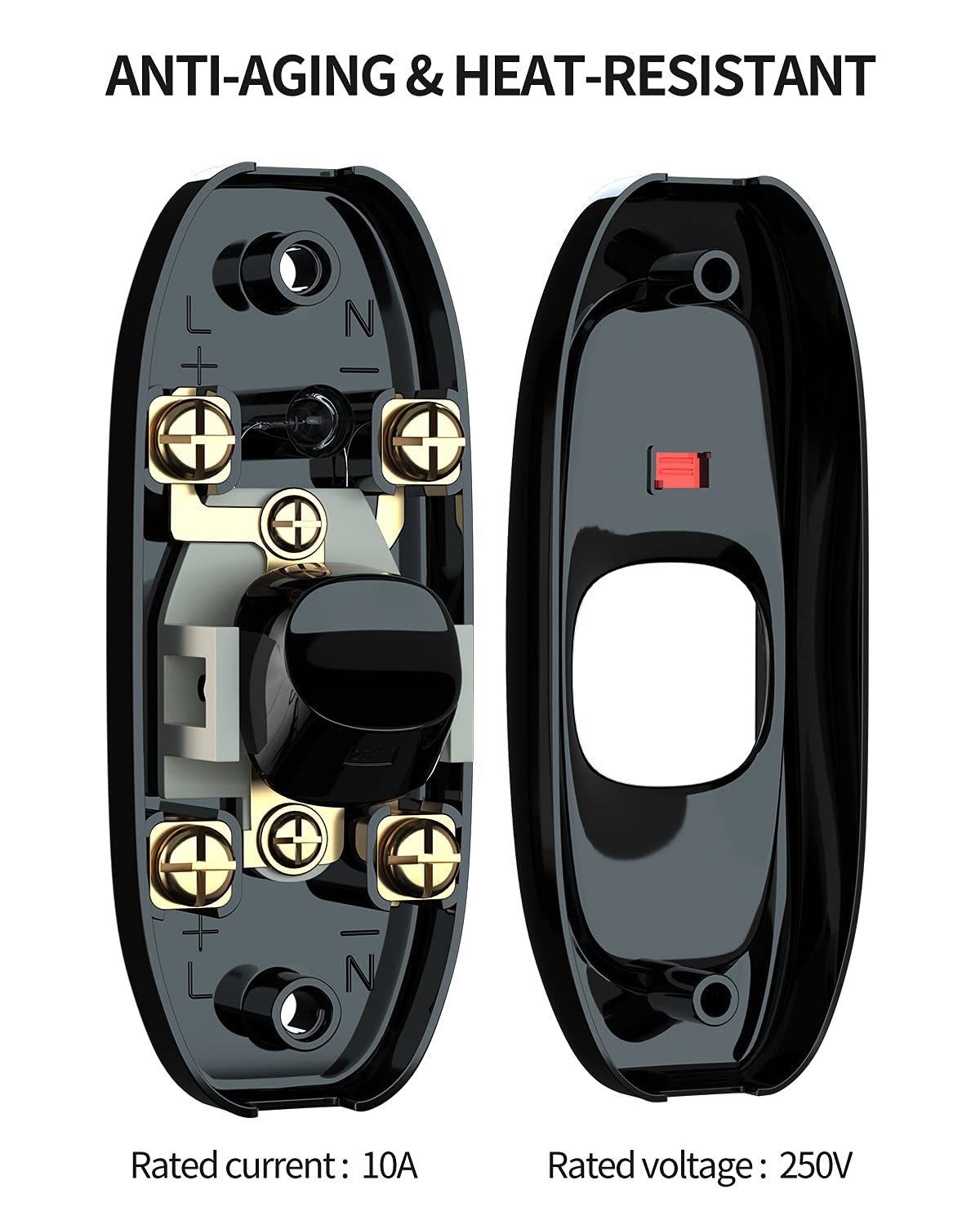 Bestune Appliance Switch On/Off Button Table Lamp Desk Light In-Line Cord Switch 250V 10A,Black-10 Pack