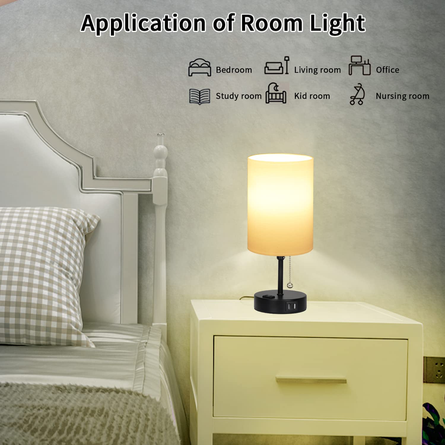 Abboraunt Bedside Table Lamps For Bedrooms Nightstand Lamp Rgb Color Changing Bedside Lamp With 2 Usb Charging Port And Ac Outlet, 3 Way Dimmable Small Modern Lamp For Home Living Room Bedroom Party