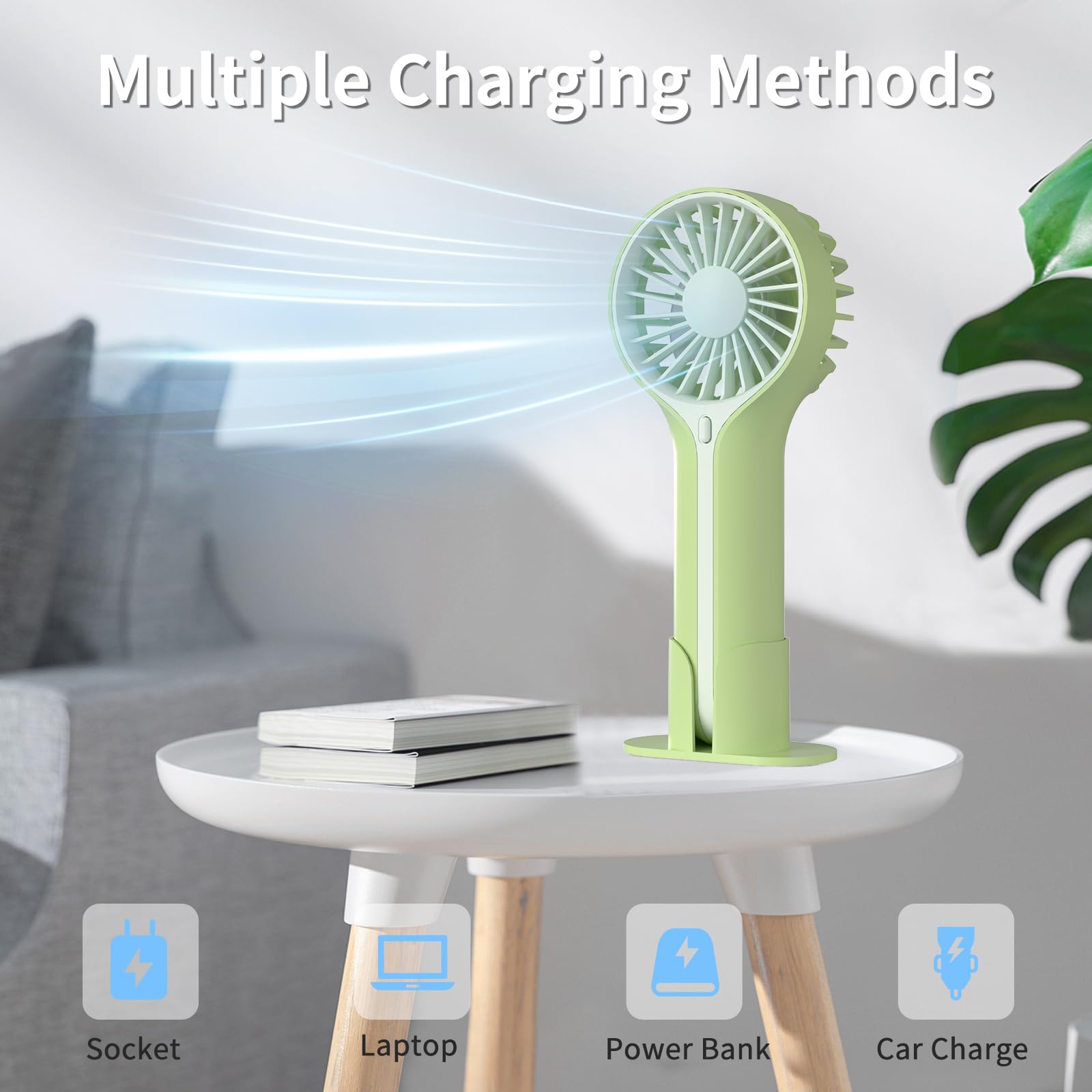 Mini Portable Fan With Base, Small Handheld Fan With 3 Speeds, Usb Rechargable, Battery Operated