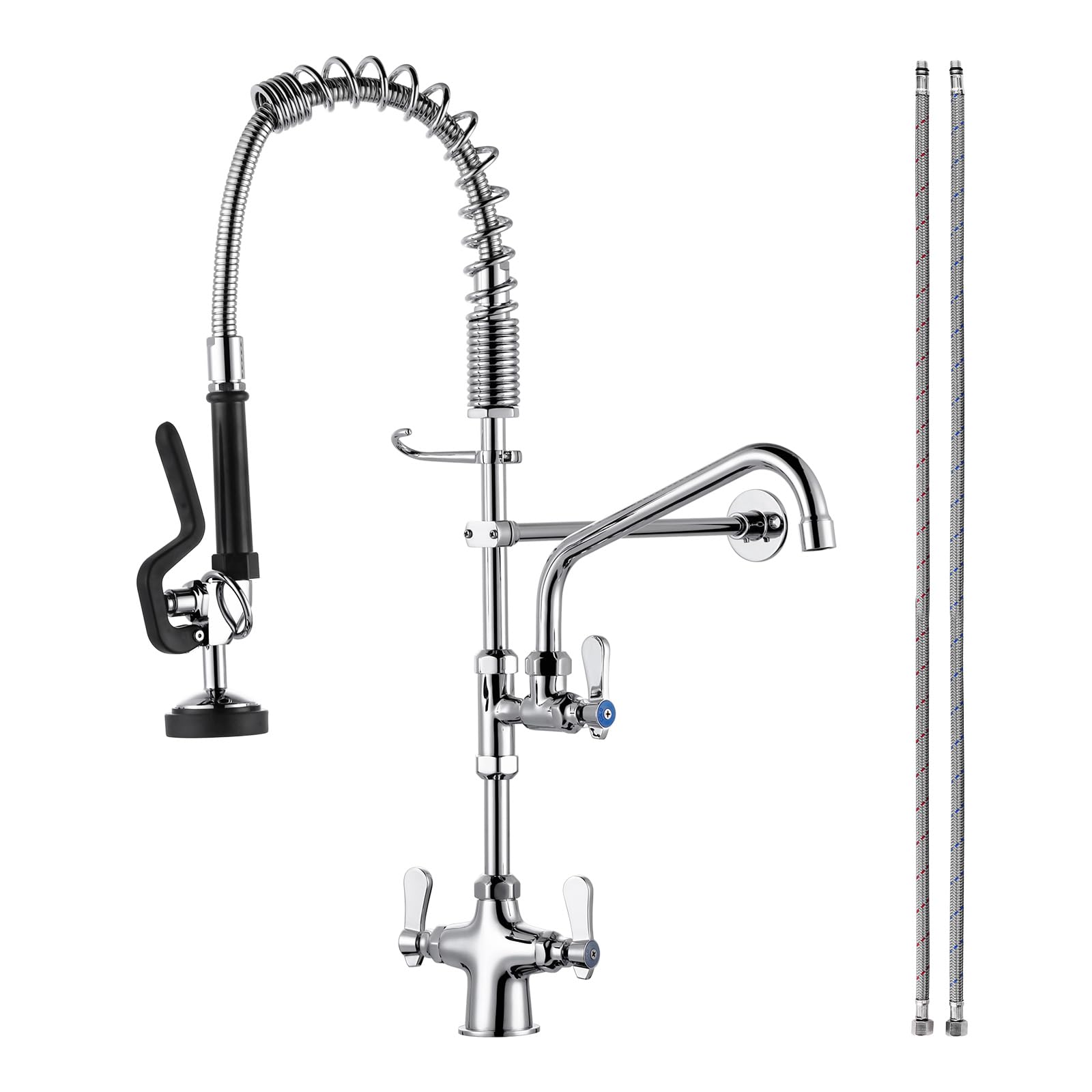 Iviga Single Hole 27" Height Commercial Kitchen Faucet Deck Mount With Pre-Rinse Sprayer, Commercial Sink Faucet With 10" Add-On Swing Spout & Spring Pull Down Sprayer For Restaurant Hotel