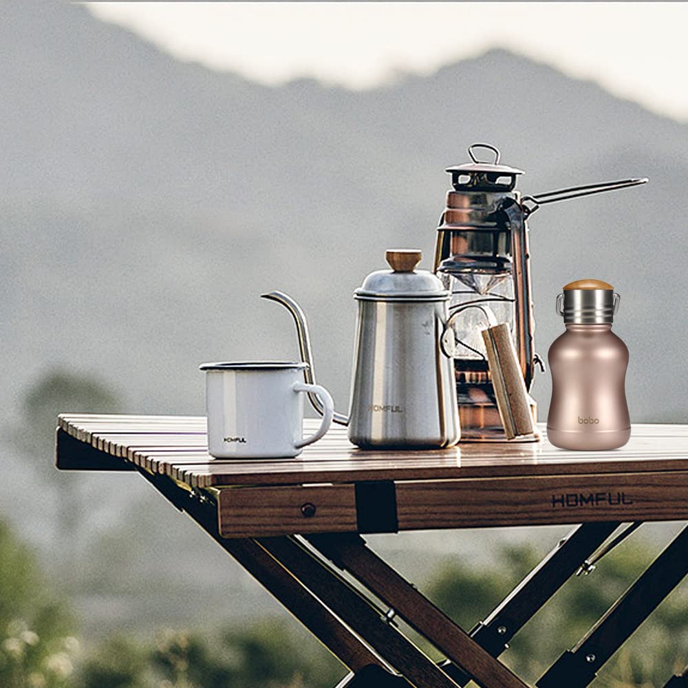 Yohkoh Mini Vacuum Insulated Water Bottle With Bamboo Lid - Stainless Steel Thermos Water Bottle