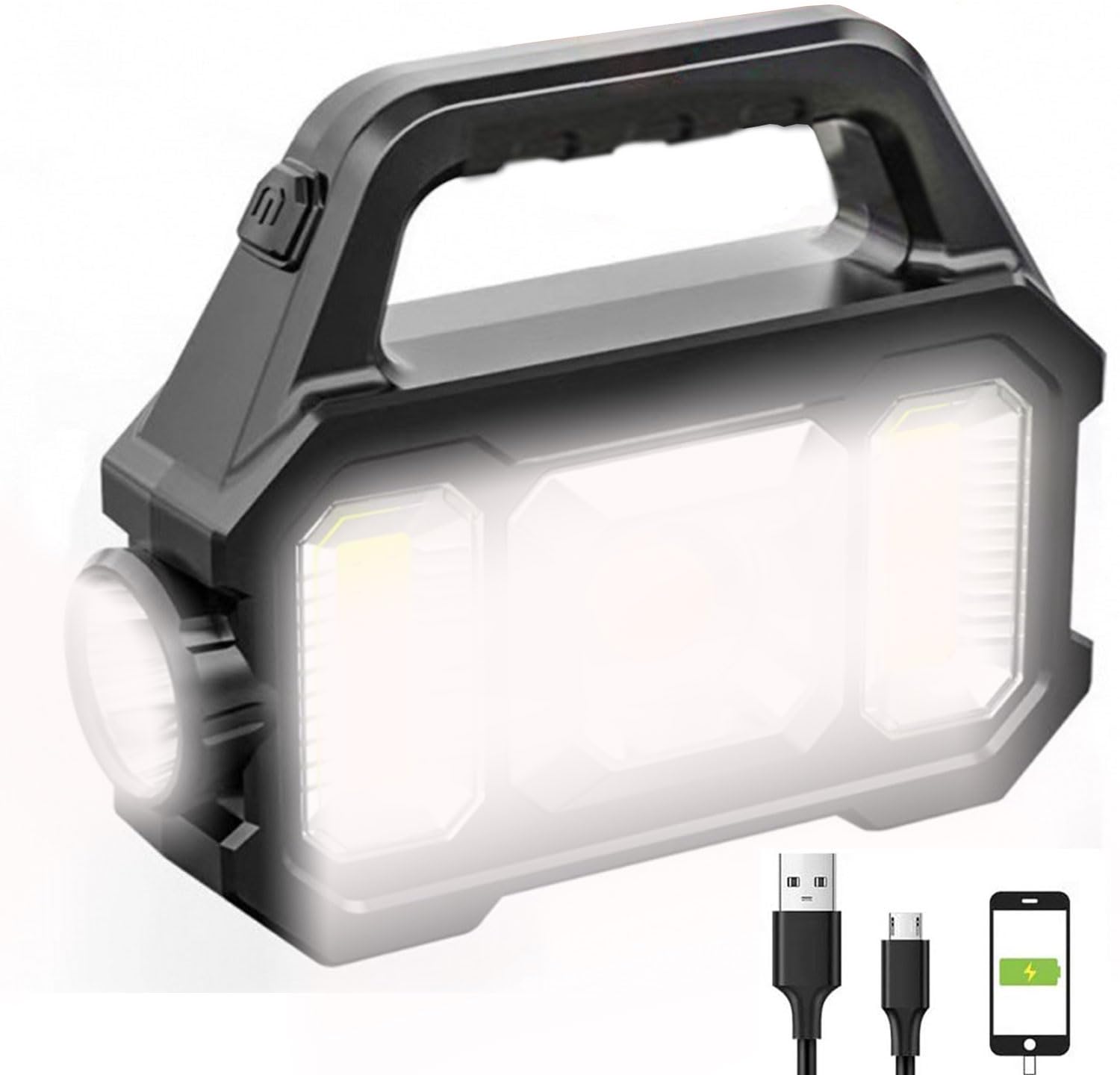 Suyooulin Rechargeable Solar Led Searchlight Lantern, Super Bright 6000Lm Handheld Spotlight, Multifunctional Led Camping Lamp Flashlight, 6 Light Modes, Waterproof Ipx4, Power Bank, For Emergency, Home