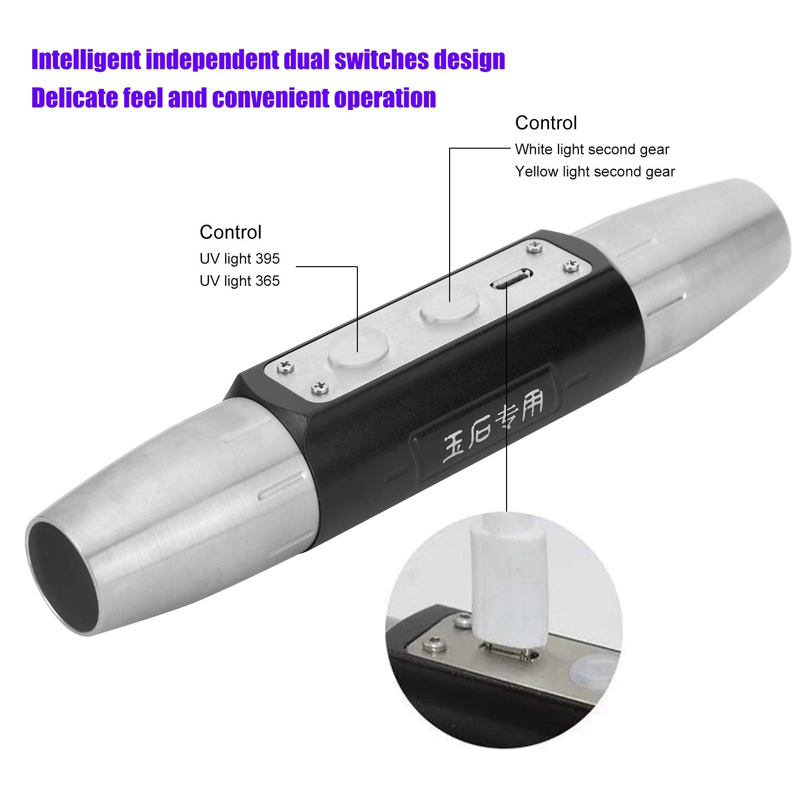 Daoneg Koulate Jade Appraisal Light Detector Lamp, Super Bright Dx6 Usb Rechargeable Quad Leds Expert Jade Appraisal Flashlight For Jewelry Appraisal Gemstones Diamond
