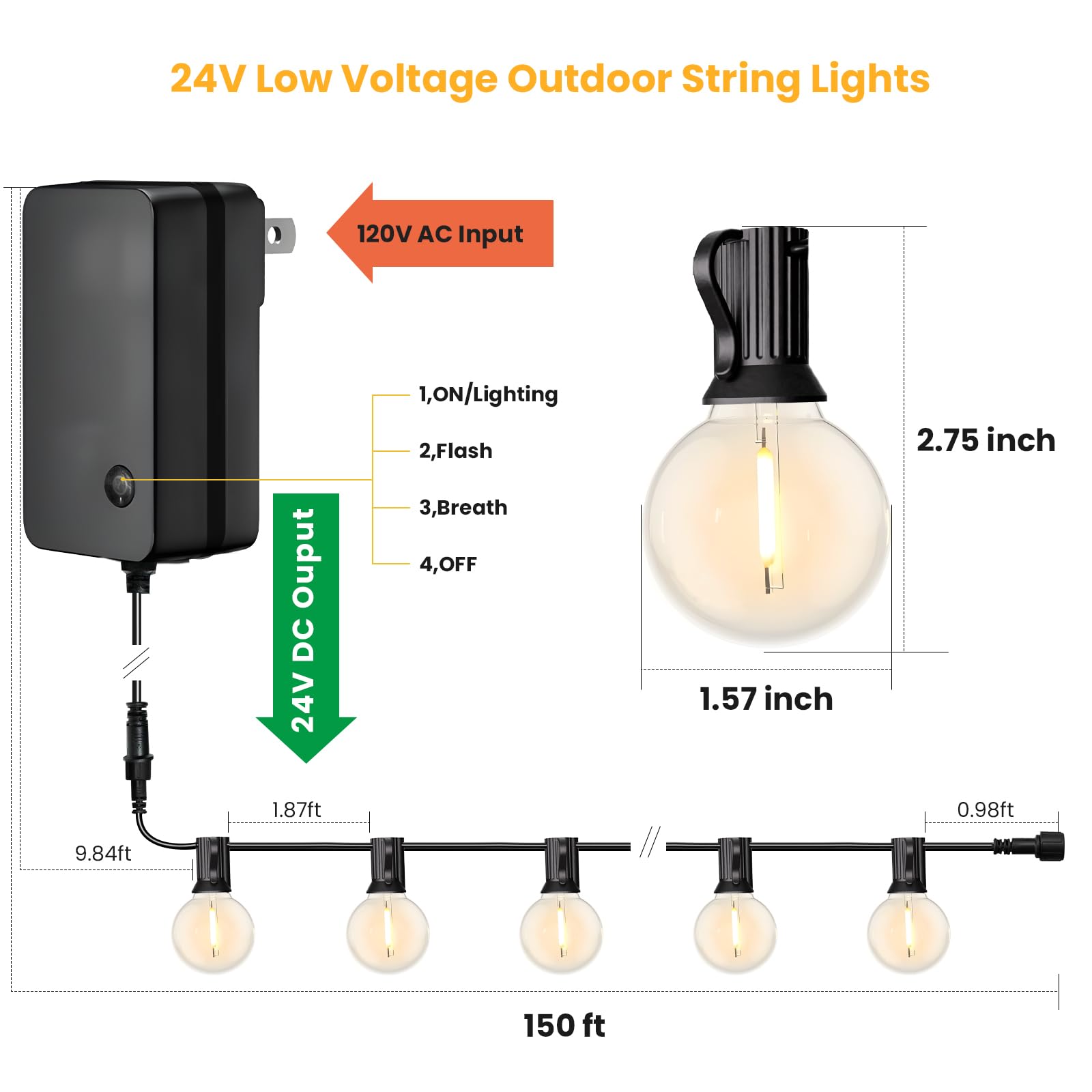 Yuusei Outdoor String Lights With Remote, 150Ft Patio Lights Outdoor Waterproof, String Lights For Outside With 75 Shatterproof Led Bulbs, Dimmable Market Lights For Porch Balcony Bistro Cafe