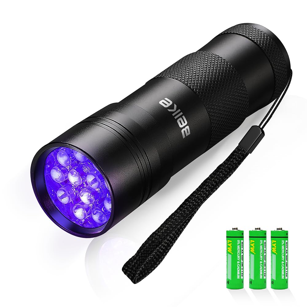 Beike Uv Flashlight Black Light–Small Portable Mini 12 Led Blacklight Flashlight For  Stain Detection In Room, Resin Curing,Scorpion & Bed Bug Find,Pet Urine & Dry Stain Detection/Carpets/Rugs/Floors