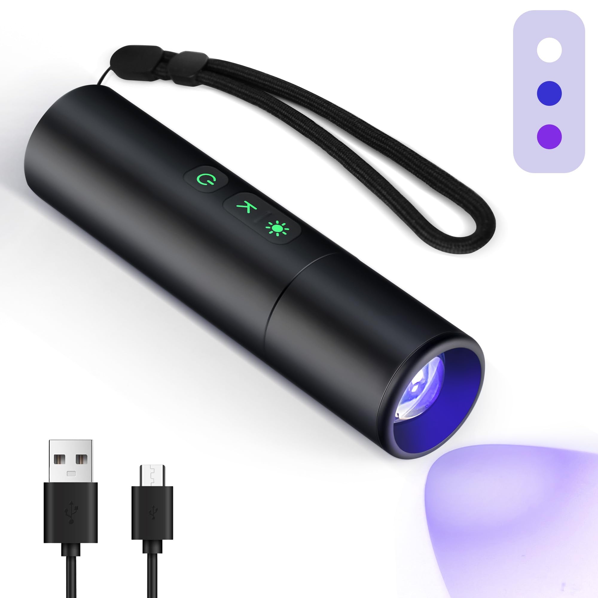 Aiffoto Uv Flashlight, Portable Black Light 2000Mah Rechargeable Flashlight, 365Nm, 395Nm, 7000K 3-In-1 Led Light Zoomable, For Uv Resin Curing, Pet Urine Detector, Fluorescent Detection, Outdoor