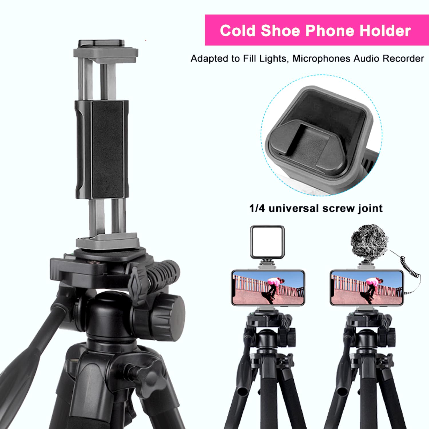 Yotetion 79" Aluminum Phone & Camera Tripod, Extendable Cell Phone Tripod Stand Compatible With Iphone/Android/Action Camera Is Perfect For Live Streaming/Video Recording/Selfies