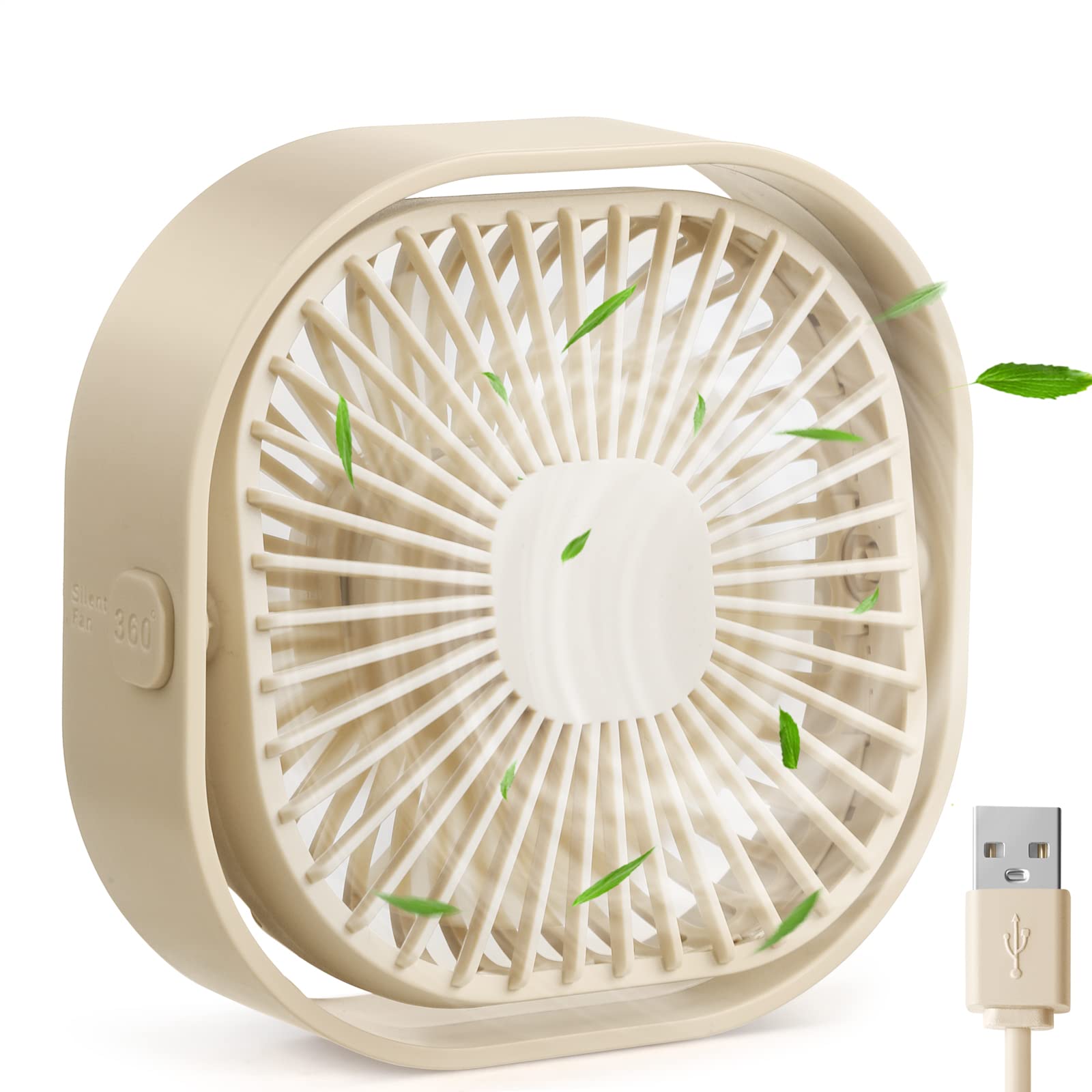 Rjvw 4 Inch Small Usb Desk Fan, 3-Speed Portable & 360°Rotatable Mini Cooling Fan, Usb-Powered - Koospark