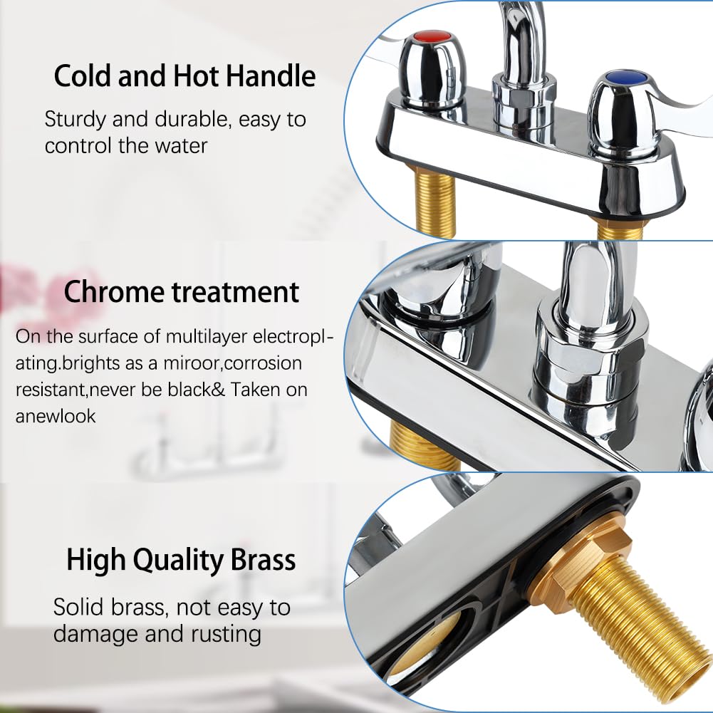 Tnroted Deck Mount Bar Sink Faucet With 12" Swivel Spout, 4 Inch Center Commercial Utility Sink Faucet For Kitchen Laundry Restaurant Compartment Sink, Brass Constructed