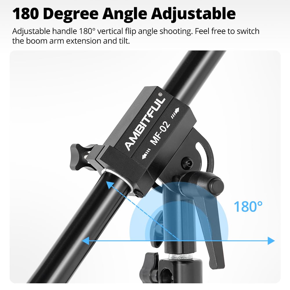 Ambitful Aluminum Boom Arm, 35''/ 89Cm - 61''/155Cm Adjustable Photography Boom Arm, 1.5Kg / 3.3Lb Counterweight, 1/4" Screw For Softbox, Studio Light, Flash, Umbrella, Max Load 5Kg / 11Lb
